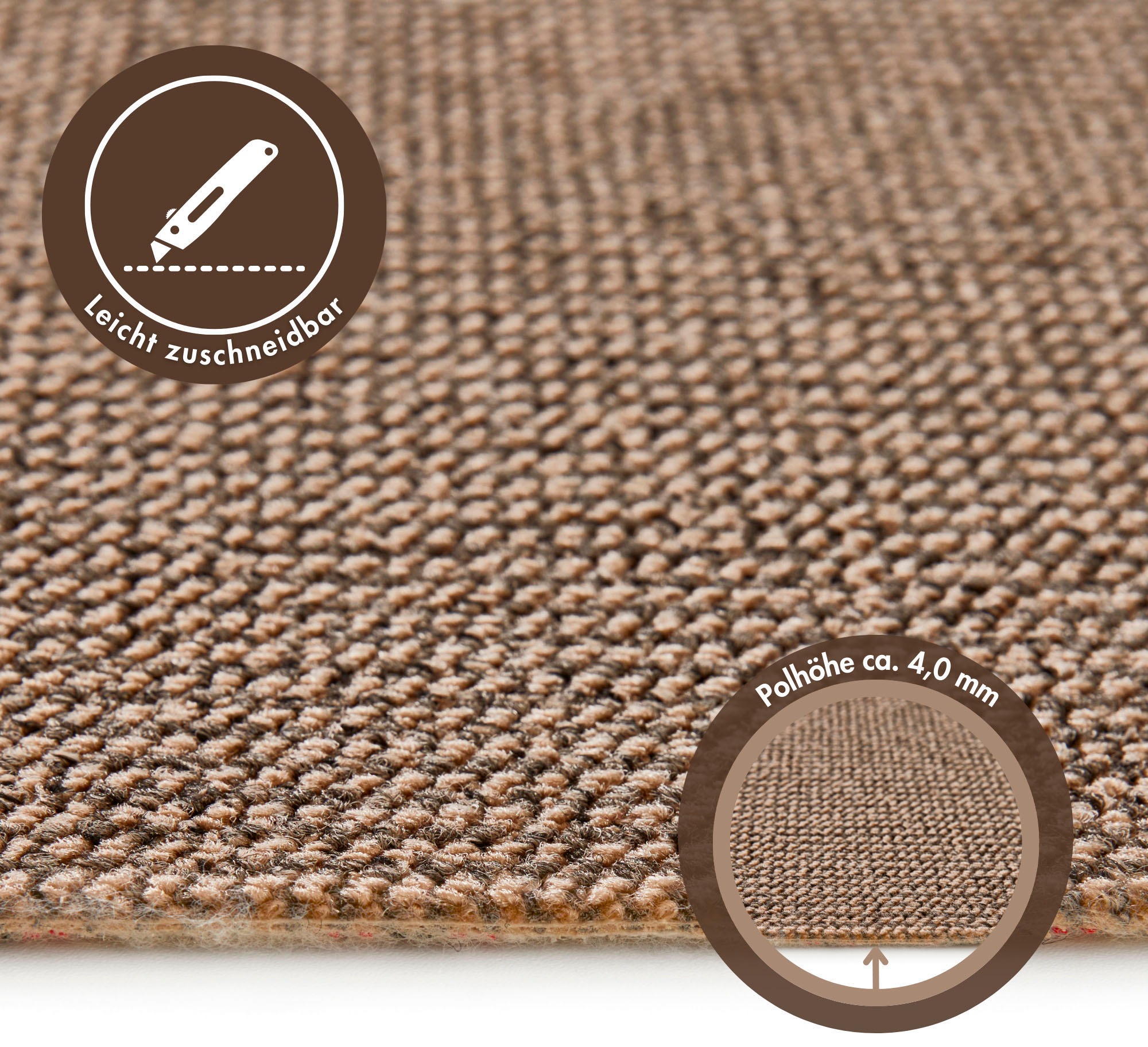 Andiamo Teppichboden »Tulsa, Schlinge, Made in Belgium«, rechteckig, 6 mm Höhe, meliert, Breite 400 cm oder 500 cm, strapazierfähig & pflegeleicht
