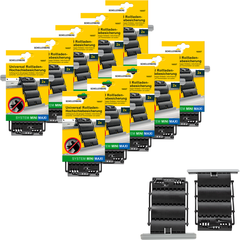 SCHELLENBERG Rollladensicherung »Universal Hochschiebesicherung, feste Wellenverbinder« Set, 20 Stk. tlg. Rollladen-Sicherung, System Mini und...
