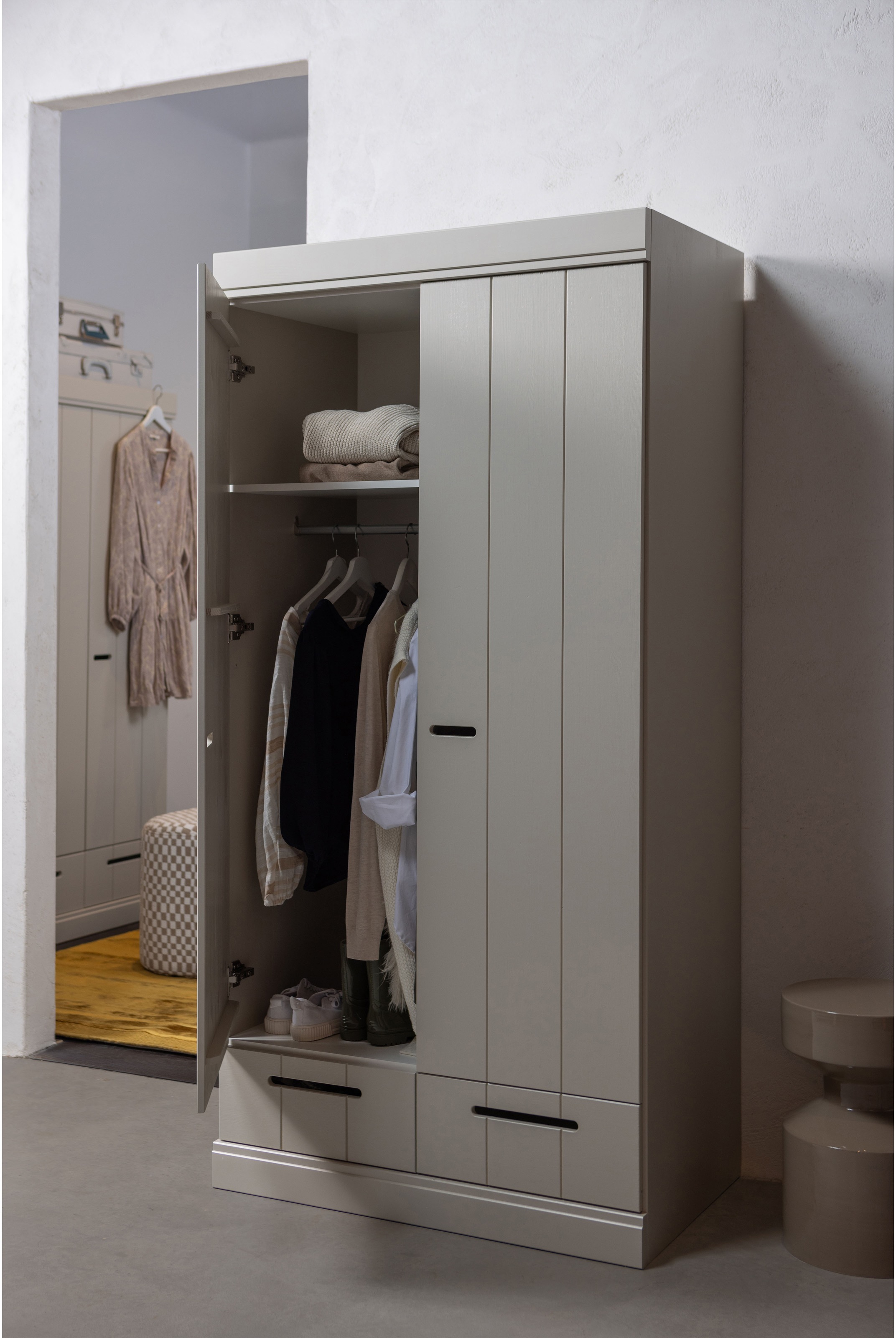 WOOOD Kleiderschrank »Connect Garderobenschrank, Mehrzweckschrank  mit Schubkästen« 2-türiger Kleiderschrank Connect aus FSC-Kiefer, modular & praktisch