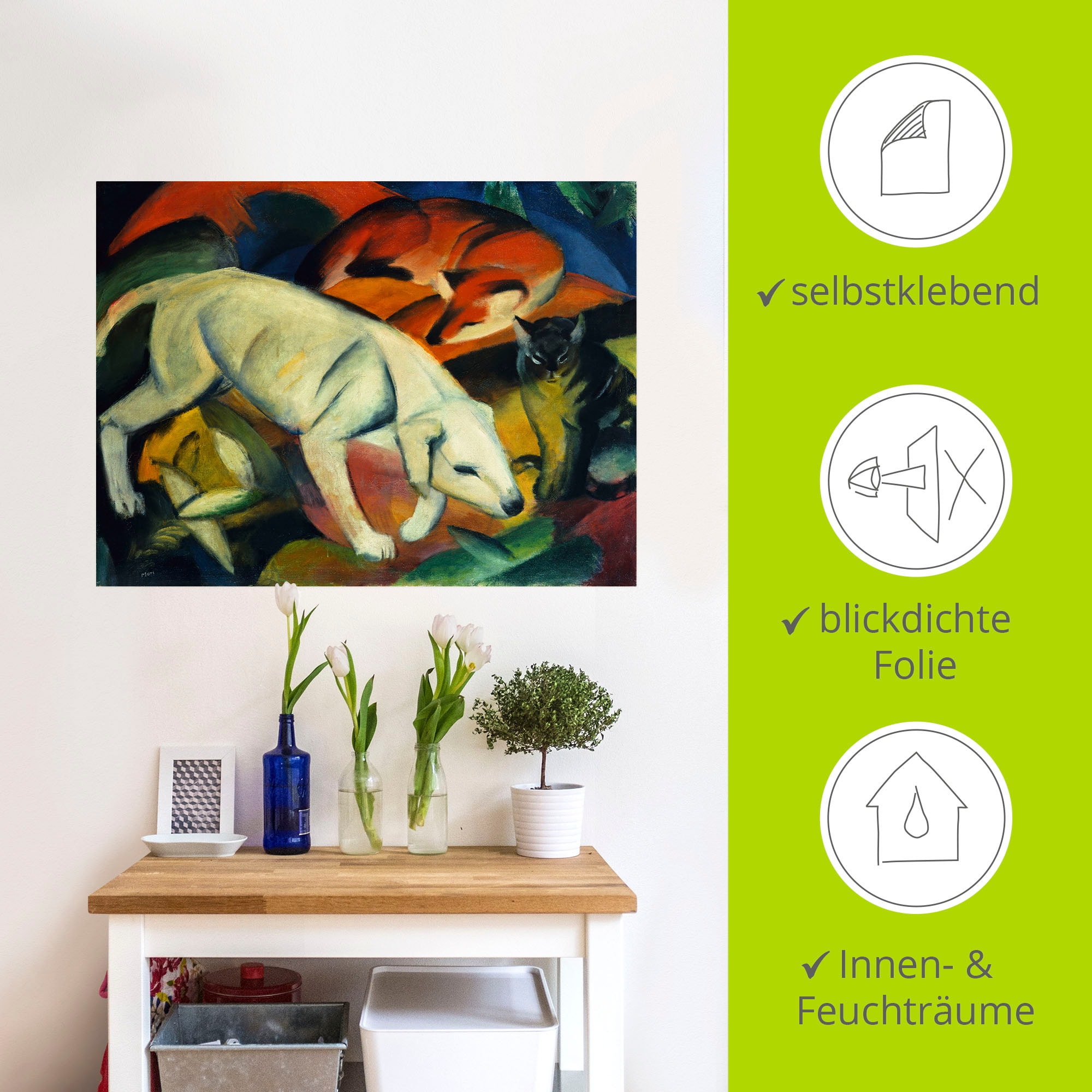 Artland Wandbild »Drei Tiere (Hund Fuchs und Katze). 1912«, Haustiere, (1 St.), als Leinwandbild, Wandaufkleber in verschied. Größen