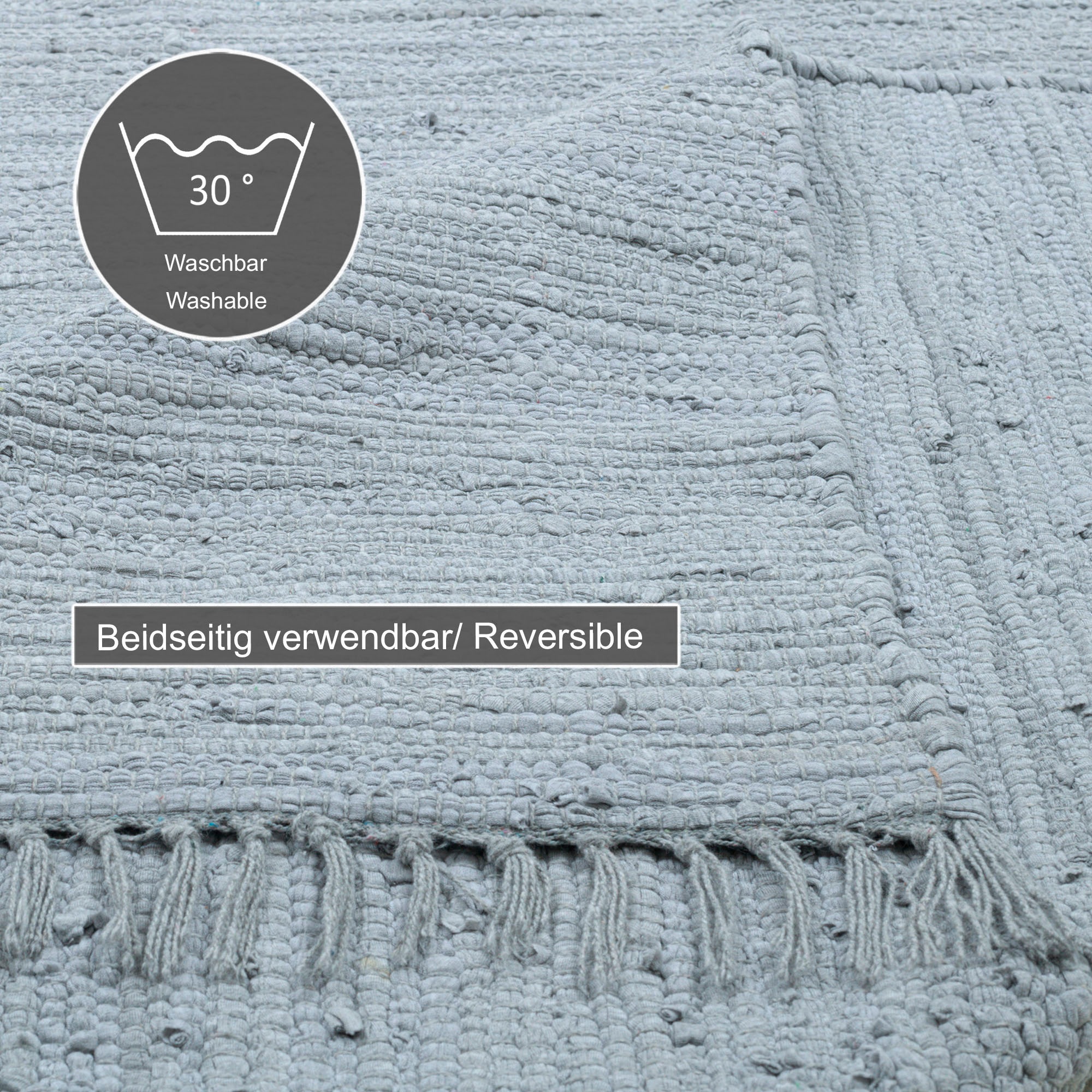 THEKO Teppich »Happy Cotton«, rechteckig, 5 mm Höhe, Handweb Teppich, Flachgewebe, reine Baumwolle, handgewebt, mit Fransen
