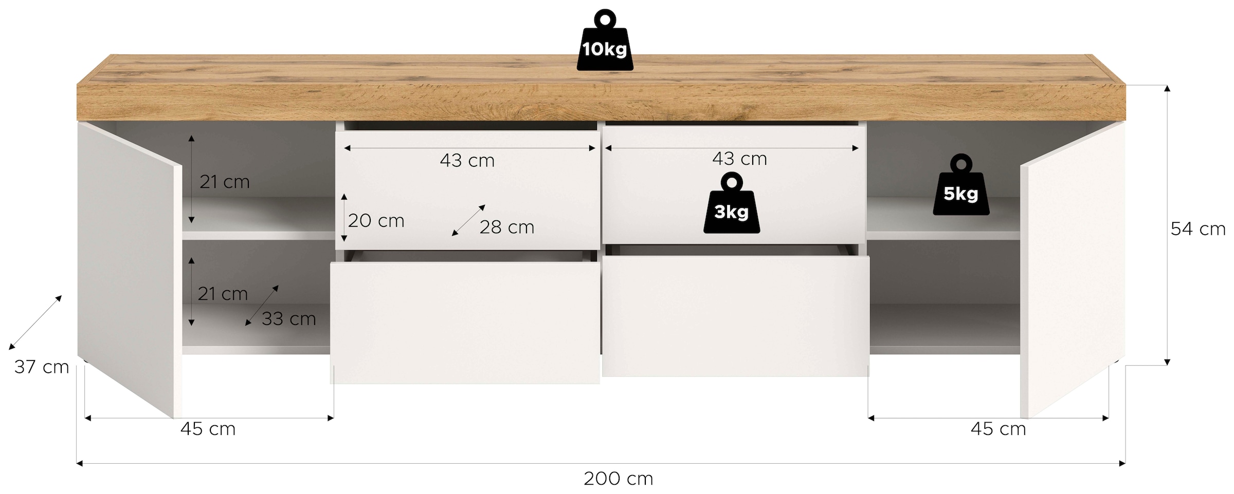 OTTO home Lowboard »MAMBO, Breite 200 cm, Höhe 54 cm« 1 Stk. tlg. Lowboard, TV Unterschrank, Tv-Schrank, Wohnzimmer