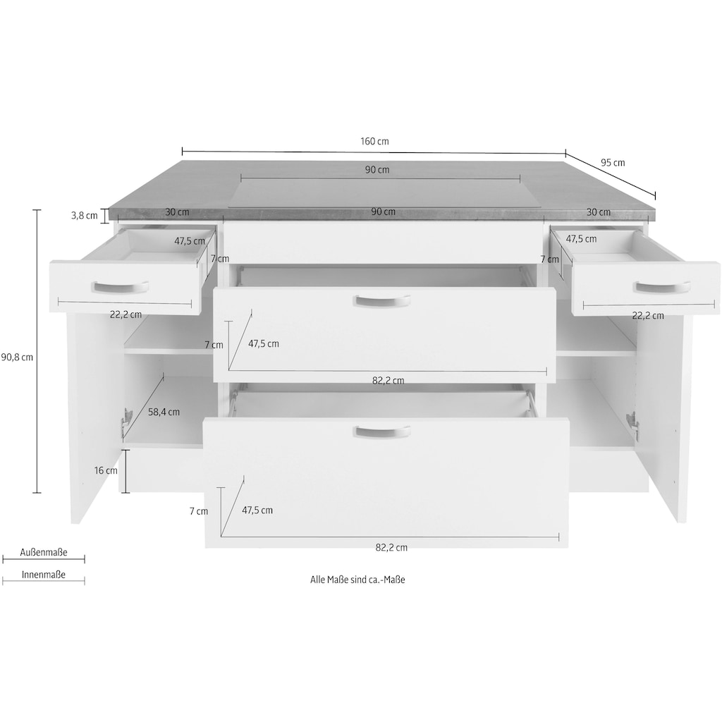 OPTIFIT Kücheninsel »Cara«, mit Vollauszügen und Soft-Close-Funktion, Stellbreite 150 x 95 cm