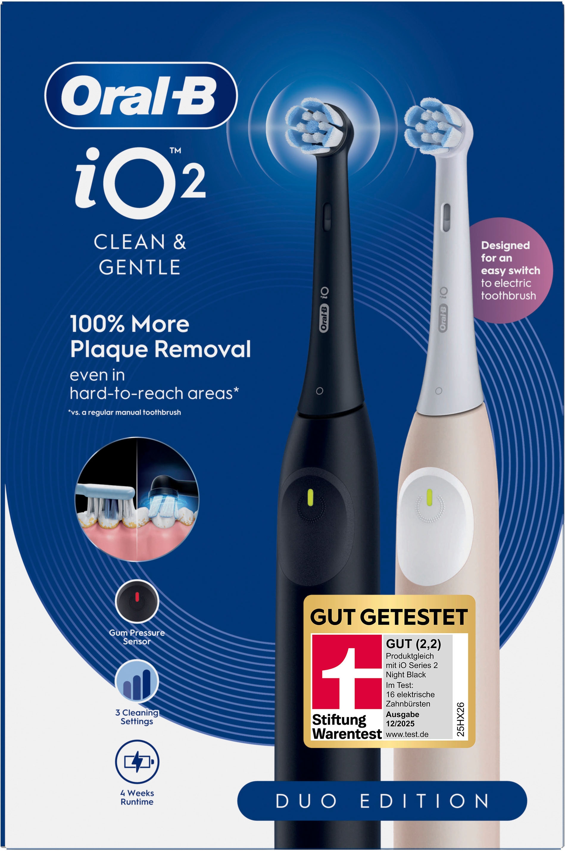 Oral-B Elektrische Zahnbürste »iO Series 2« 2 Stk. Aufsteckbürsten für die sanfte Reinigung, mit 2. Handstück