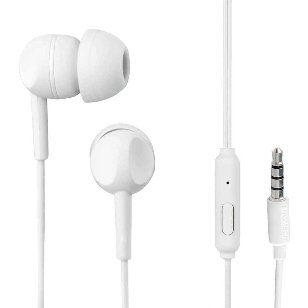 Thomson In-Ear-Kopfhörer »In Ear Kopfhörer mit Kabel und Geräuschunterdrückung, Mikrofon, Weiß«, Geräuschisolierung