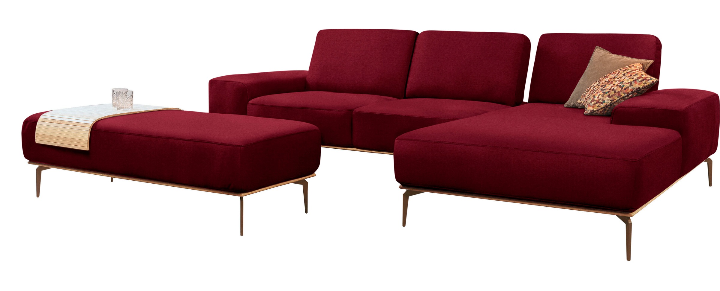 W.SCHILLIG Ecksofa »run, Designsofa mit tollem Sitzkomfort, bequem, L-Form«, mit Holzsockel, Füße in Bronze pulverbeschichtet, Breite 319 cm