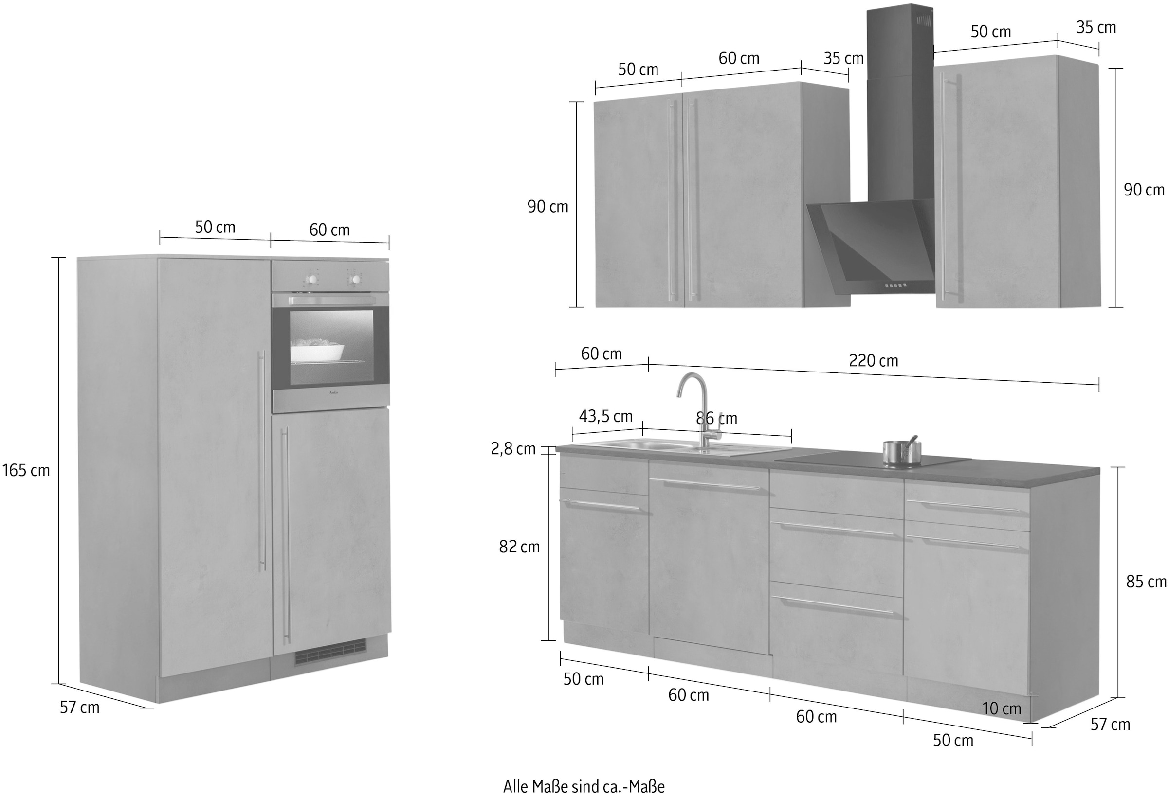 wiho Küchen Küchenzeile »Chicago«, mit E-Geräten, Gesamtbreite 330 cm auf  Rechnung bestellen
