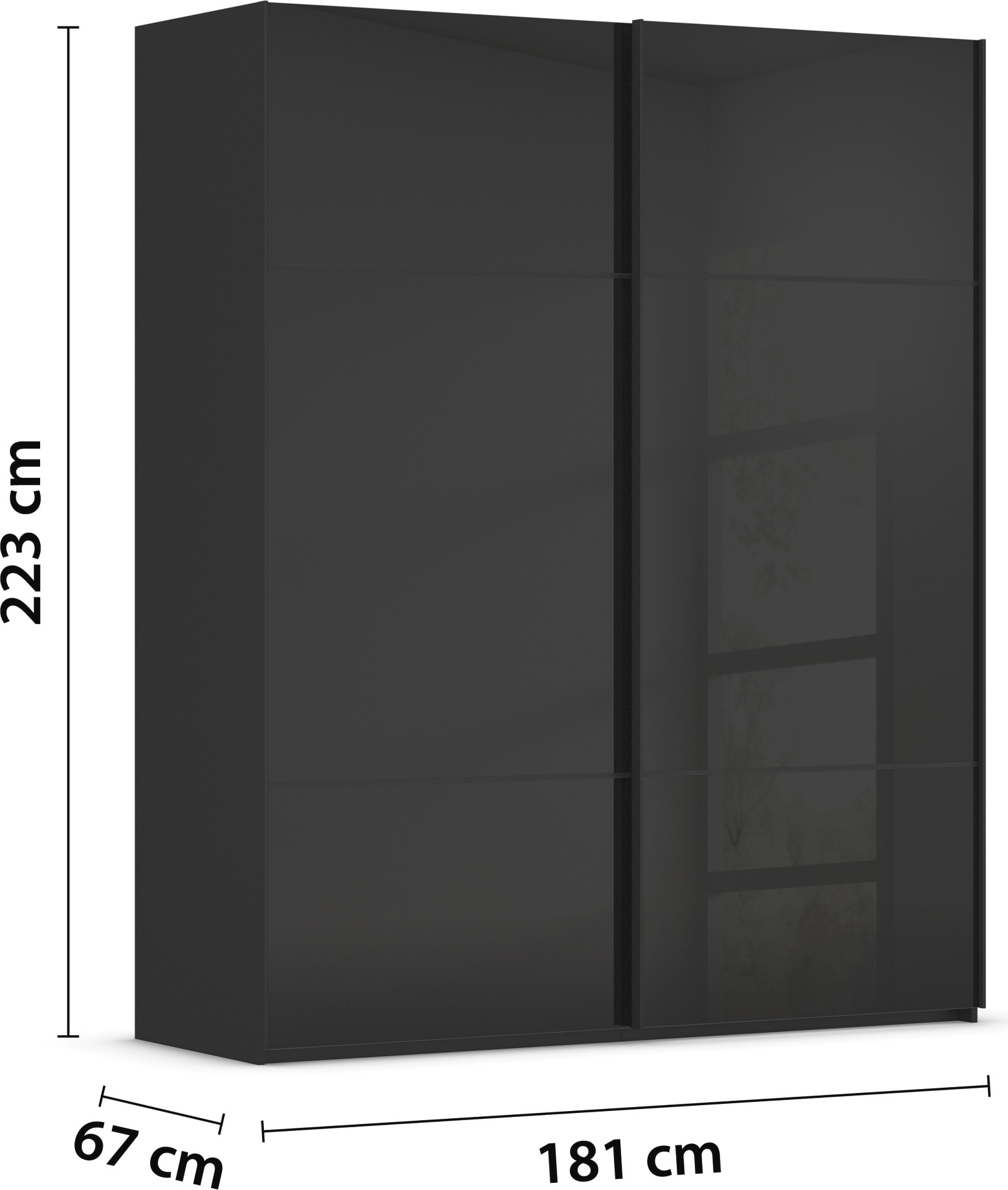 rauch Schwebetürenschrank »Kleiderschrank Schrank Garderobe Schlafzimmerschrank SCALE-TRIO«, edle dreigeteilte Front mit 2 Zierleisten Glasfront MADE IN GERMANY