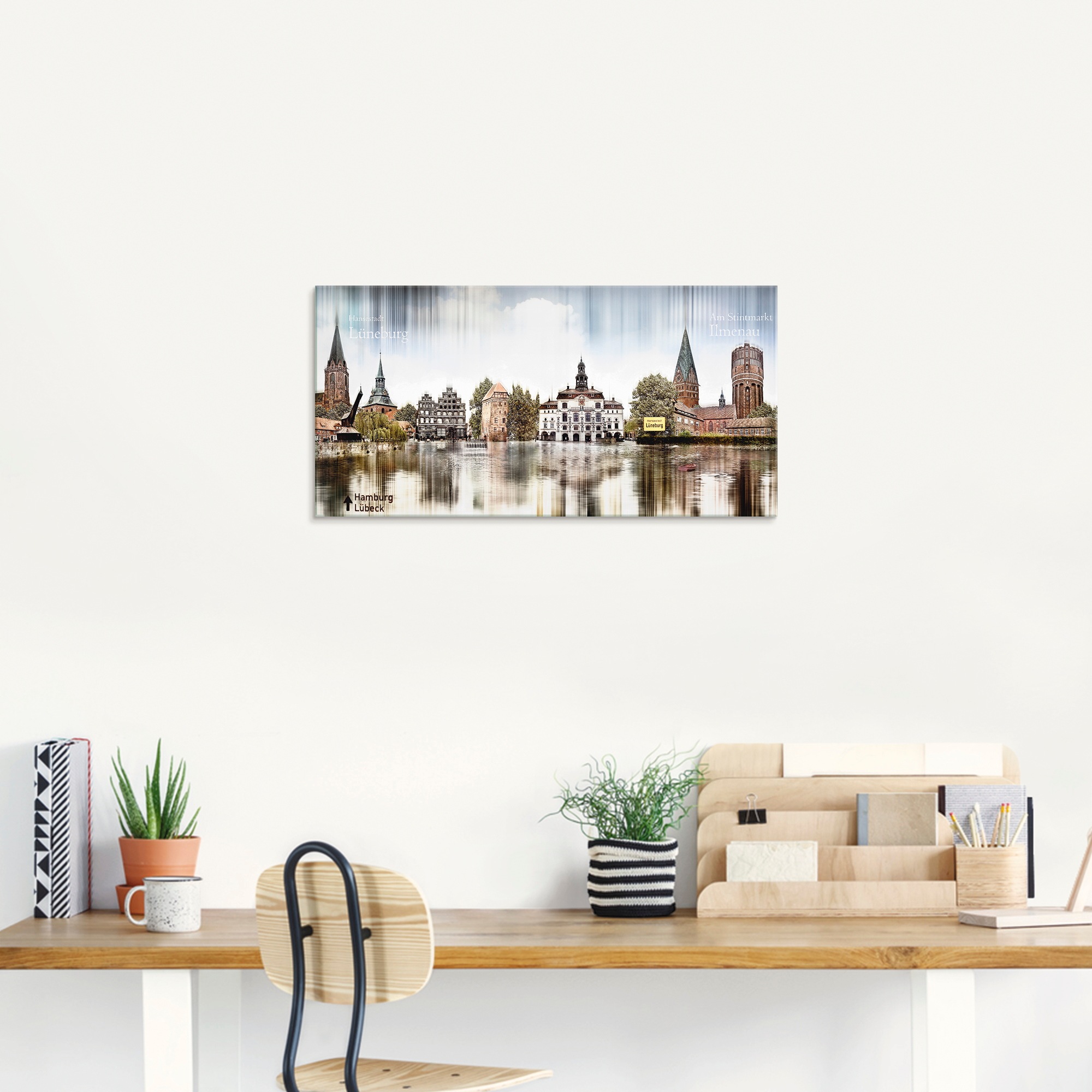 Artland Glasbild »Lüneburg Skyline Abstrakte Collage«, Deutschland, (1 St.), in verschiedenen Größen