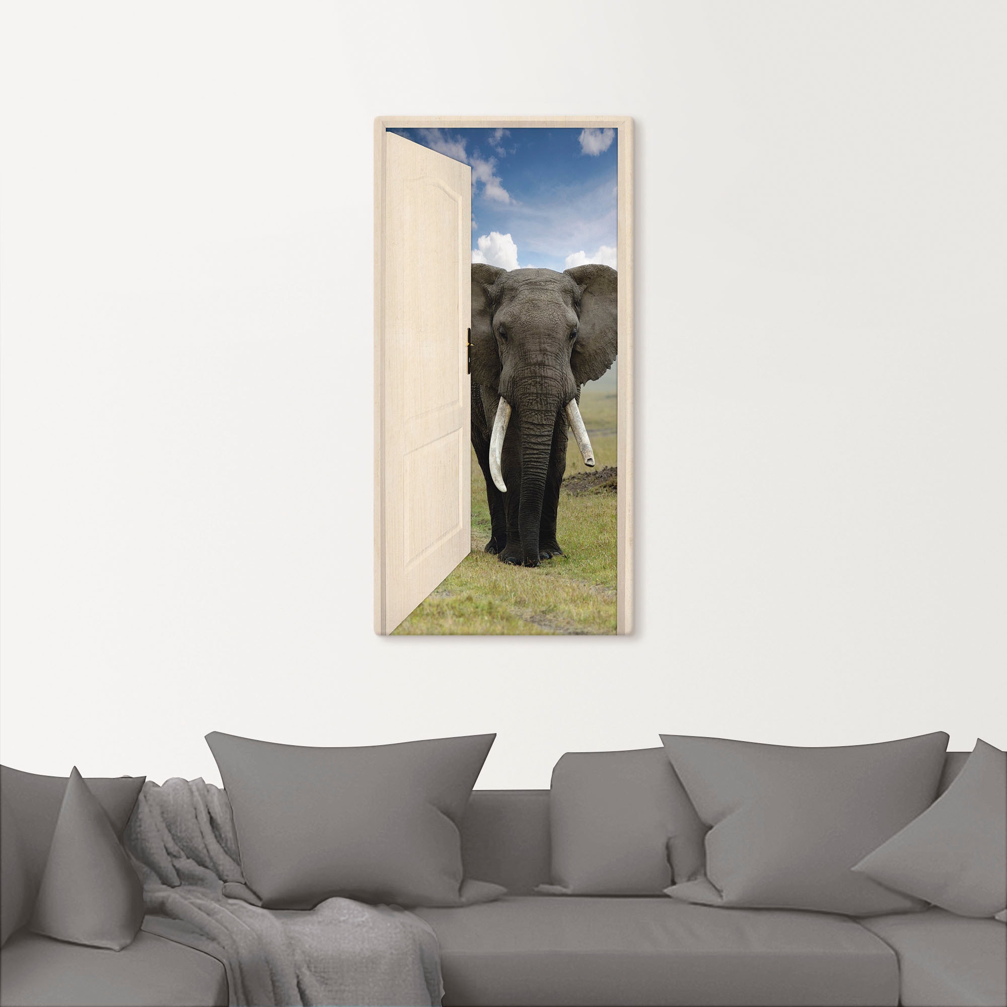 Artland Wandbild »Offene weiße Türe mit Blick auf Elefant«, Wildtiere, (1 S günstig online kaufen