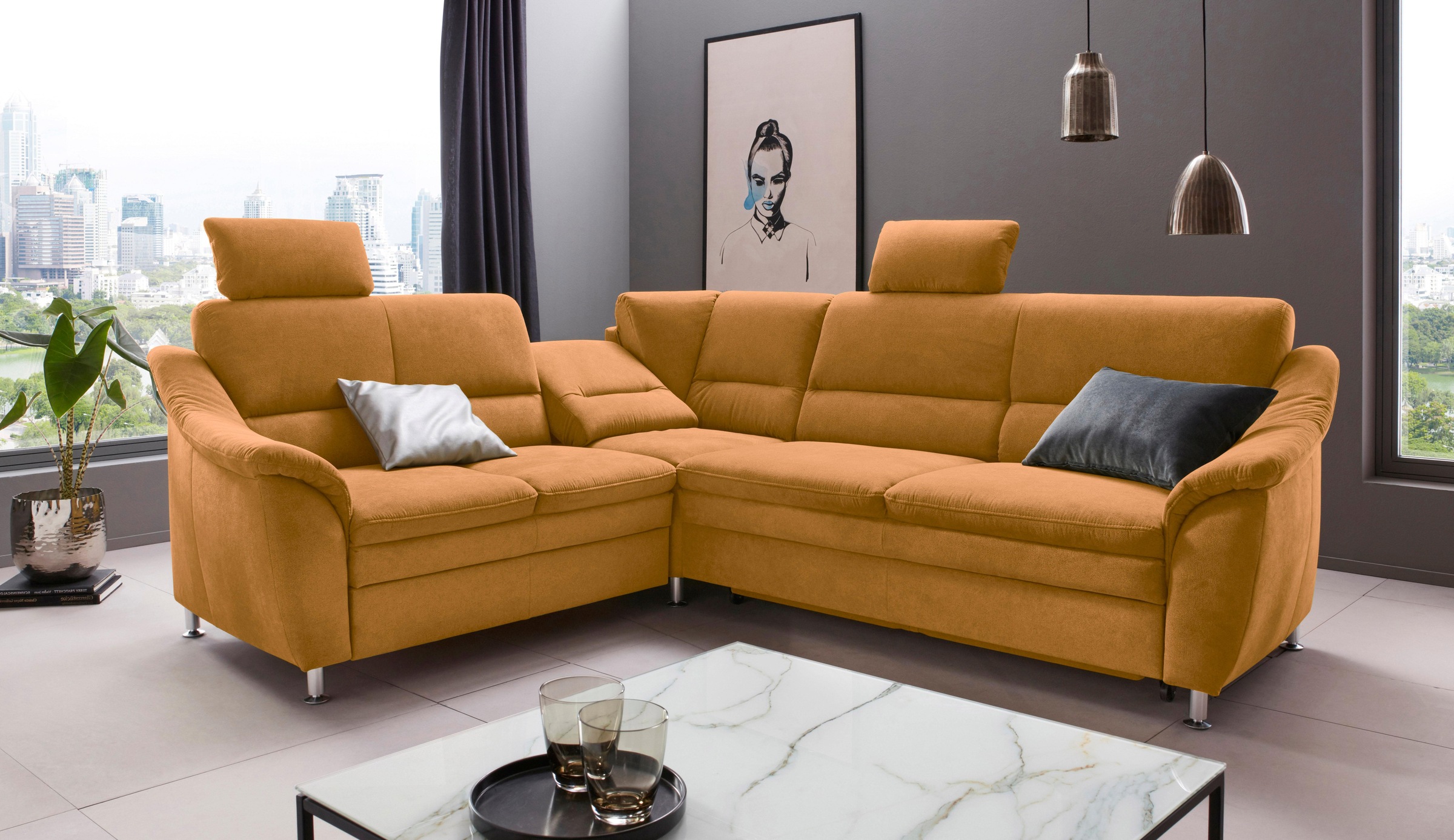 Places of Style Ecksofa »Cardoso L-Form«, Federkern, wahlweise mit Bett, Sc günstig online kaufen