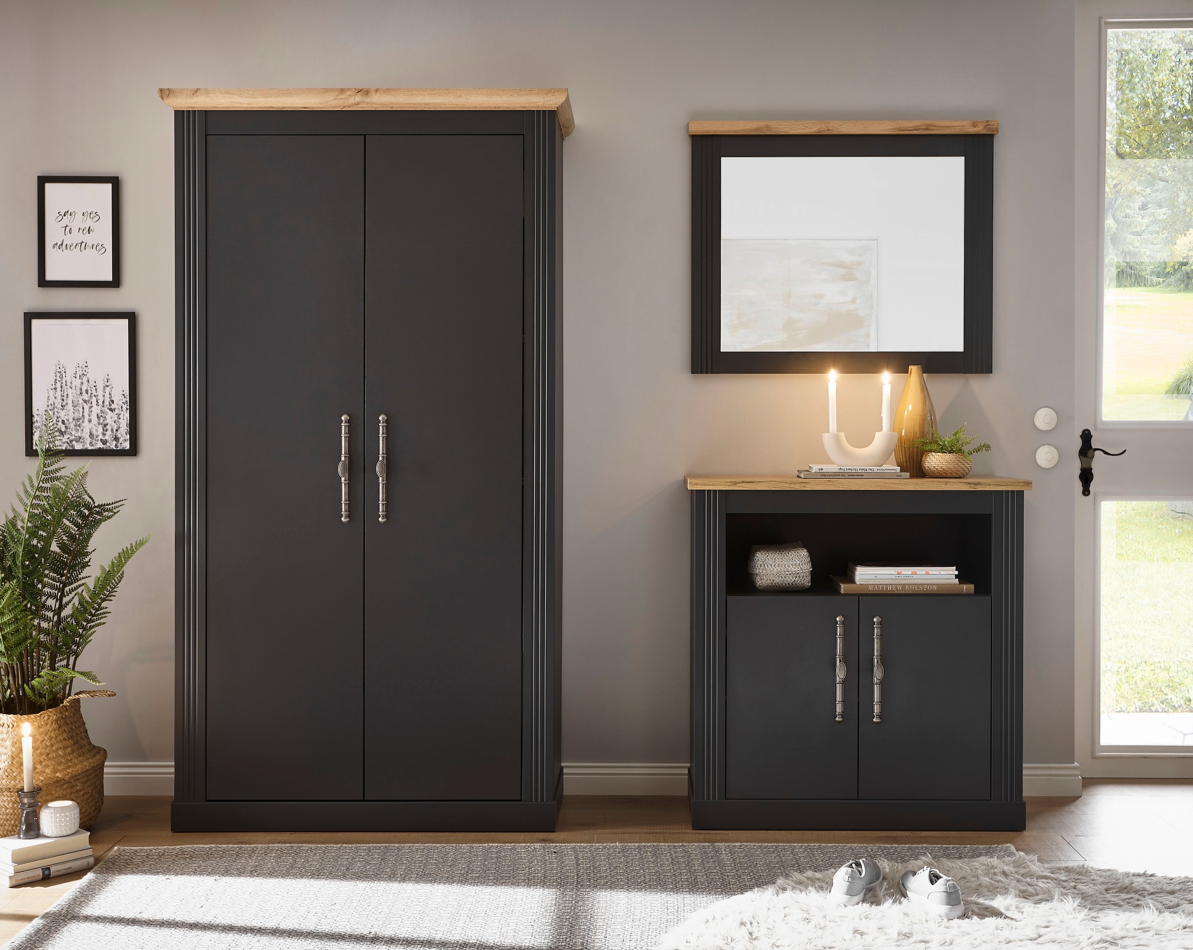 Home affaire Garderoben-Set »WESTMINSTER TOPSELLER!«, (3 St., Kommode, Spiegel, Garderobenschrank), im romantischen Landhausstil
