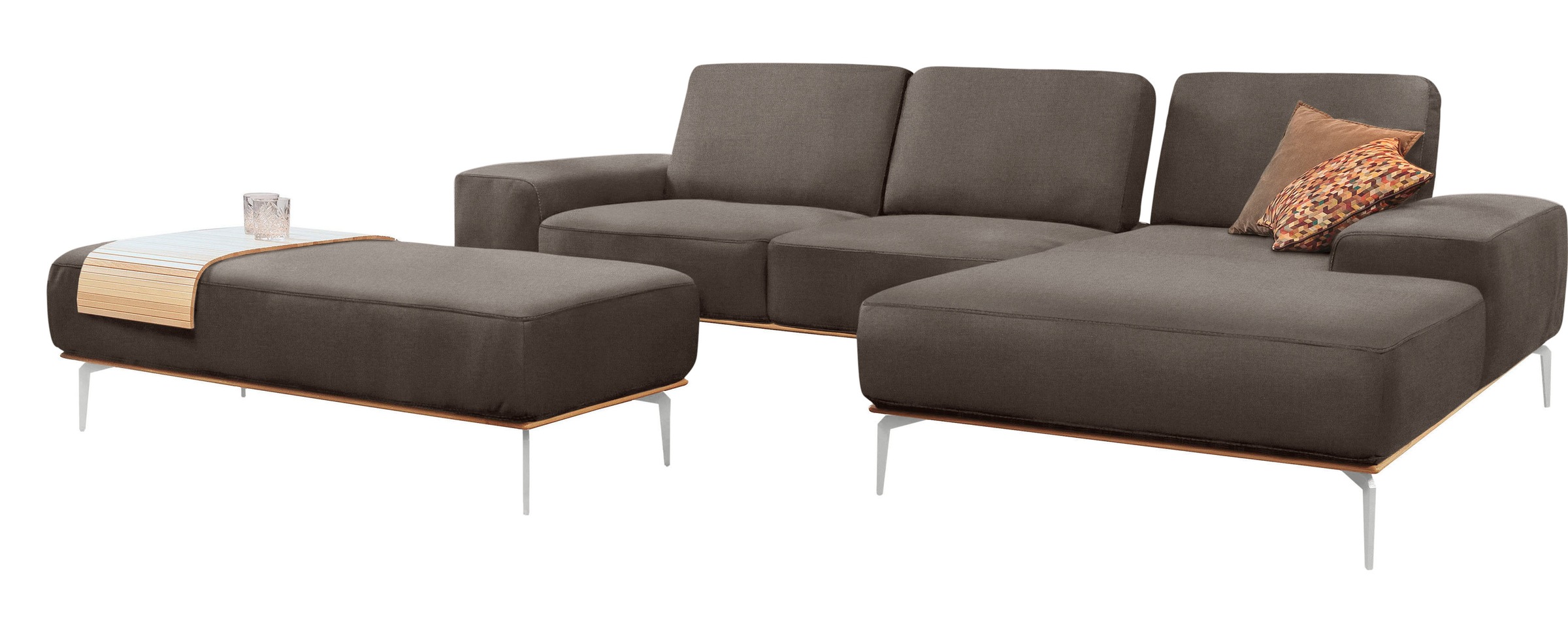 W.SCHILLIG Ecksofa »run, Designsofa mit tollem Sitzkomfort, bequem, L-Form«, mit elegantem Holzsockel, Füße in Chrom glänzend, Breite 319 cm