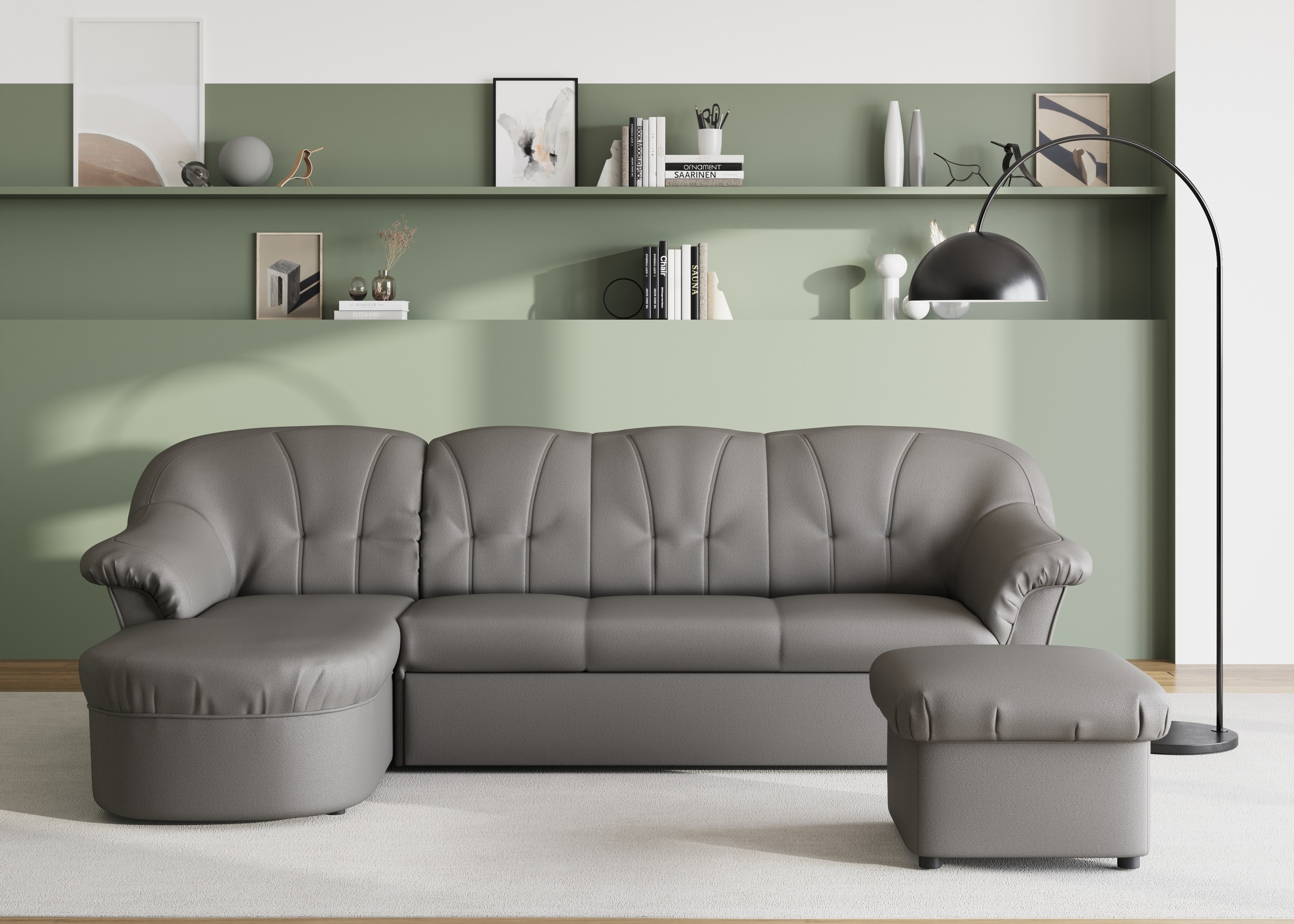 DOMO collection Ecksofa »Pegnitz, elegante Rückensteppung, kompakte Stellma günstig online kaufen