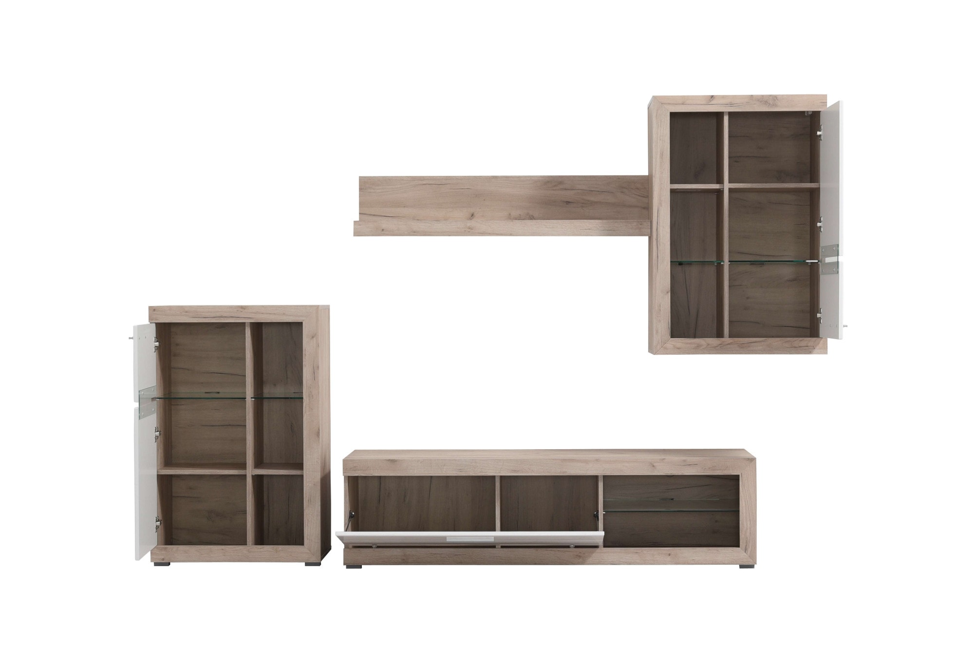 INOSIGN Wohnzimmer-Set »Rosso Wohnwand, Mediawand, Anbauwand, für TV bis 60', Breite 267 cm«, (Komplett-Set, 4 St., 4-st), Set besteht aus Highboard, TV-board, Wandregal und Hängeschrank