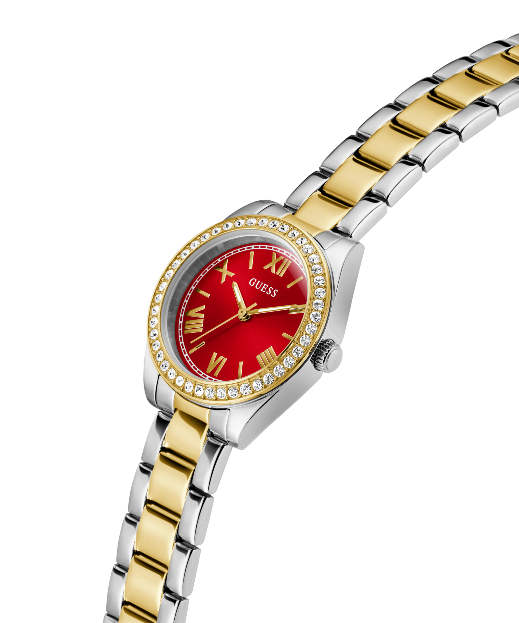 Guess Quarzuhr »MINI LUNA GLITZ«, Armbanduhr, Damenuhr, Edelstahlarmband, Kristallsteine
