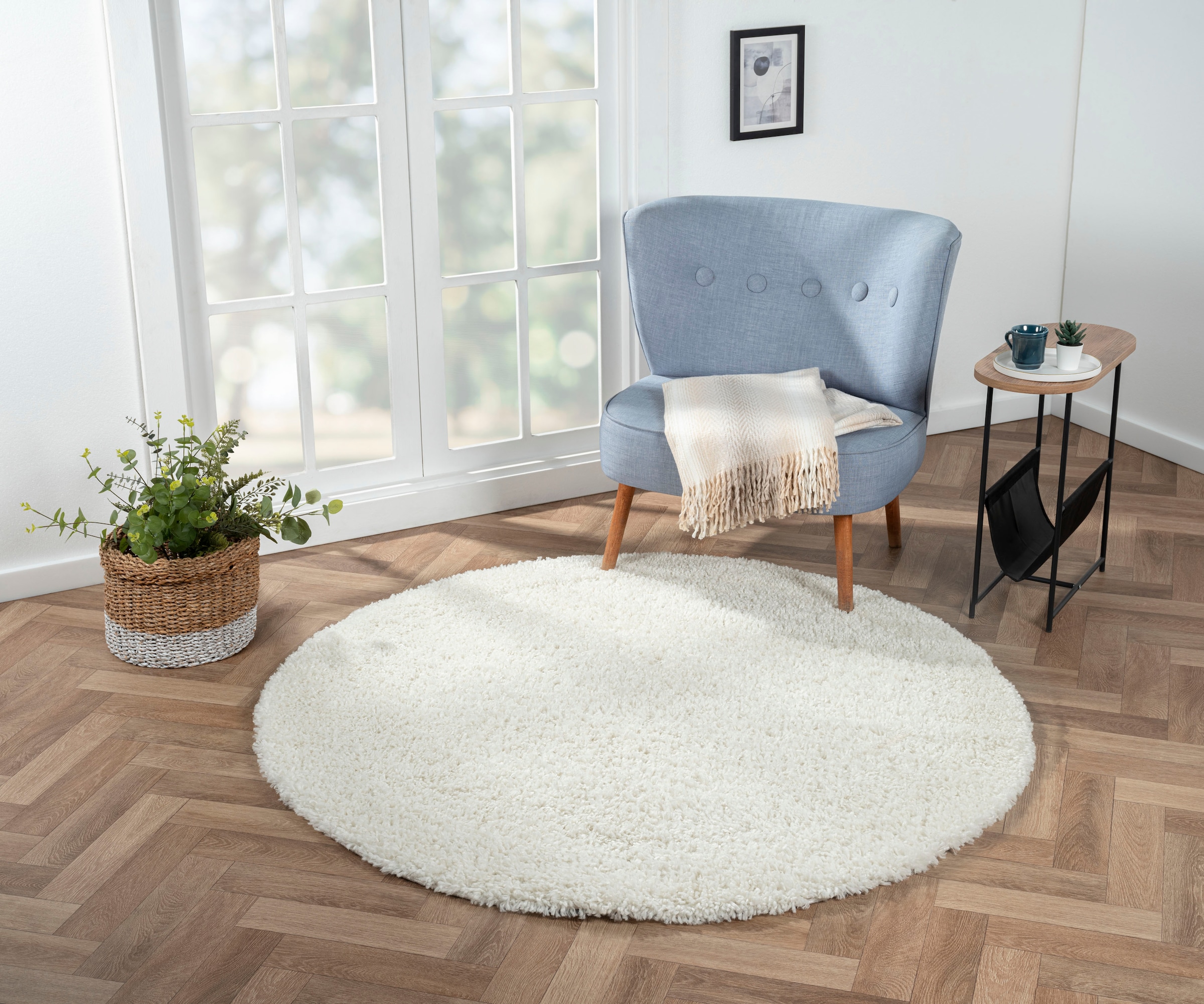 Myflair Möbel & Accessoires Hochflor-Teppich »My Shaggy«, rund, 37 mm Höhe, Shaggy, Uni Farben, leicht glänzend, Microfaser, extra flauschig