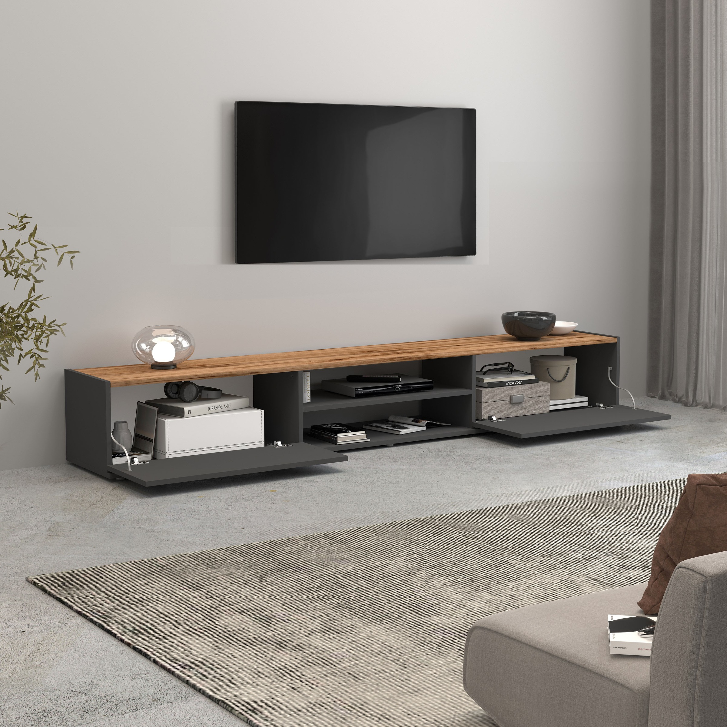 INOSIGN Lowboard »Garda,Lowboard,TV-Kommode,TV-Möbel,TV-Bank«, stehend und hängend mit 2 Klappen, 1 Einlegeboden, Breite 210 cm