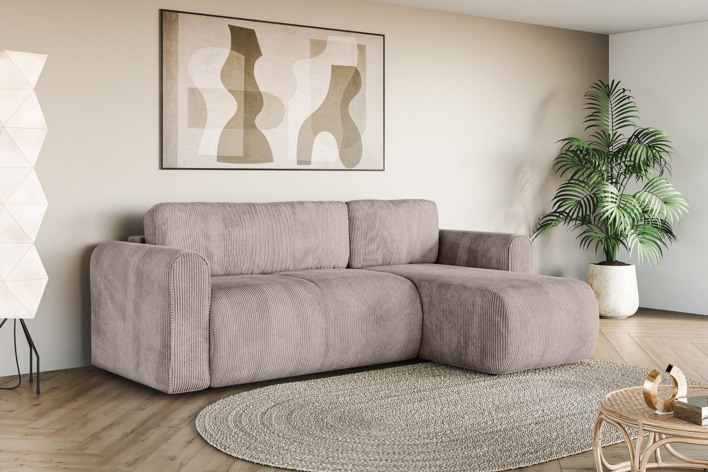 INOSIGN Ecksofa »Zacharia wahlweise Schlafsofa mit Bettkasten, B/T/H 250/166/86 cm«, L-Form mit Wellenunterfederung, Recamiere beidseitig montierbar