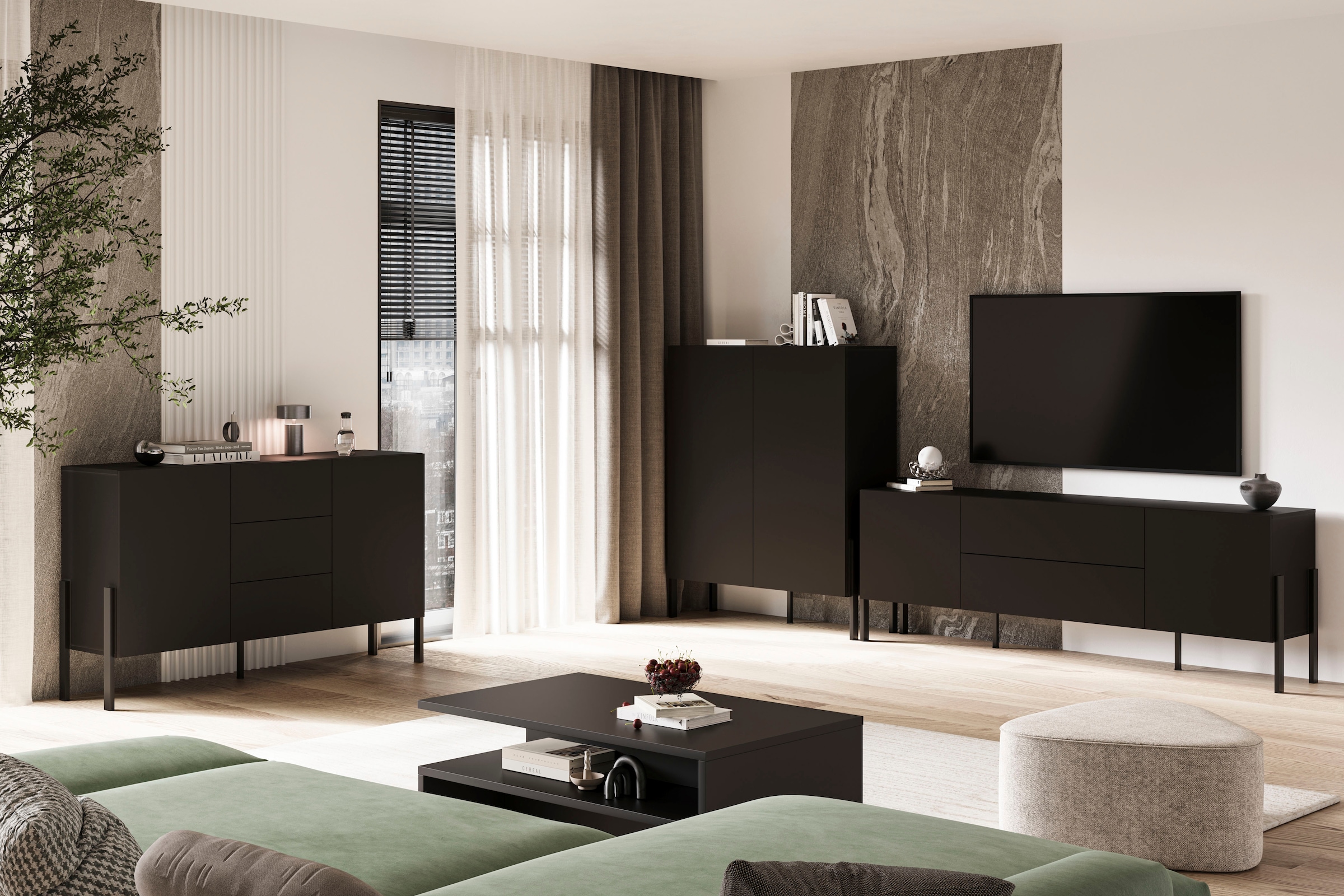 OTTO home Lowboard »Jukon,Breite 200 cm, moderne grifflose TV-Kommode,2 Türen/2 Schubladen« TV-Schrank mit viel Stauraum, TV-Board, push-to-open-Funktion