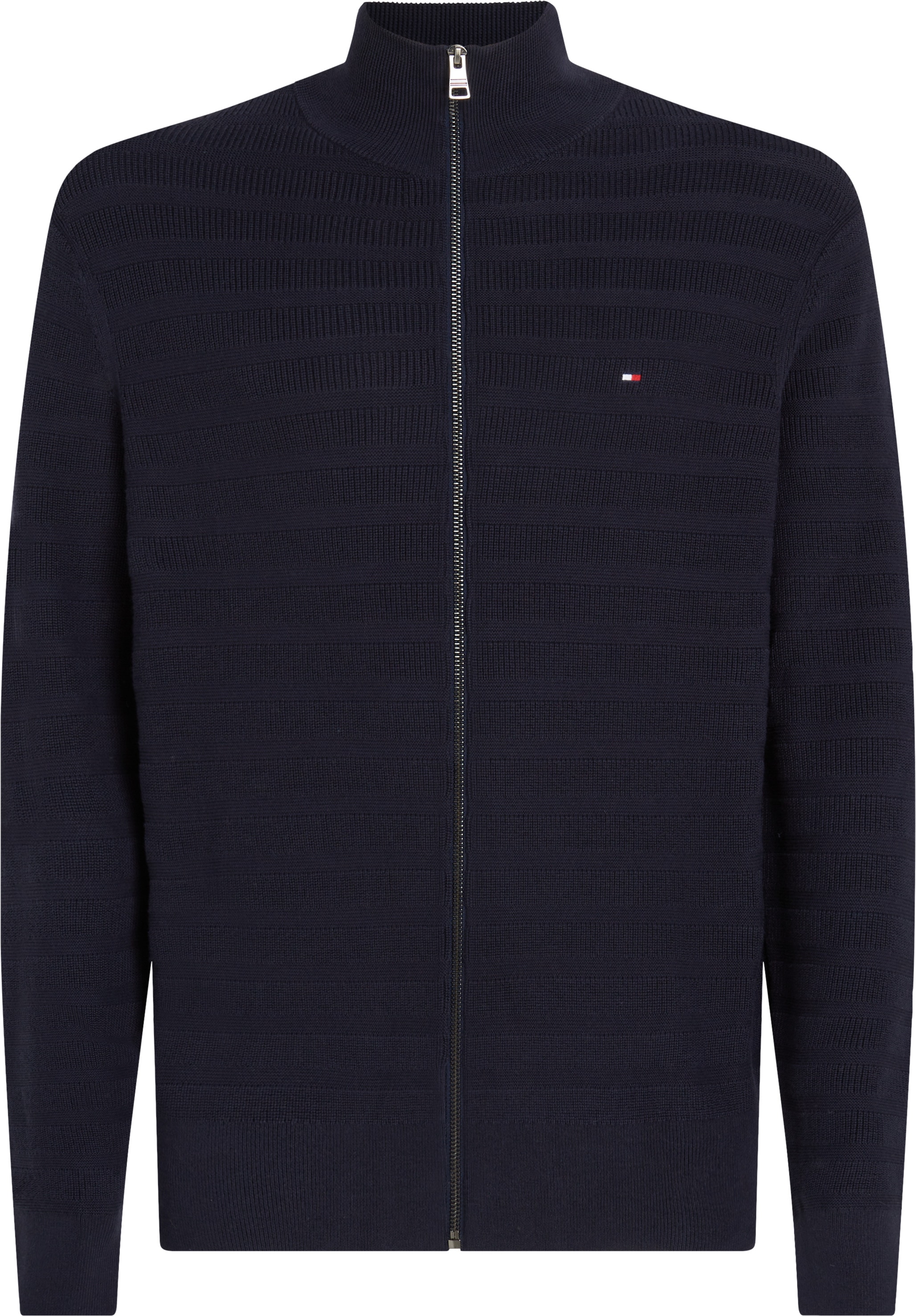 Tommy Hilfiger Strickjacke »STRIPE STRUCTURE«, modisches Strickmuster, Stehkragen