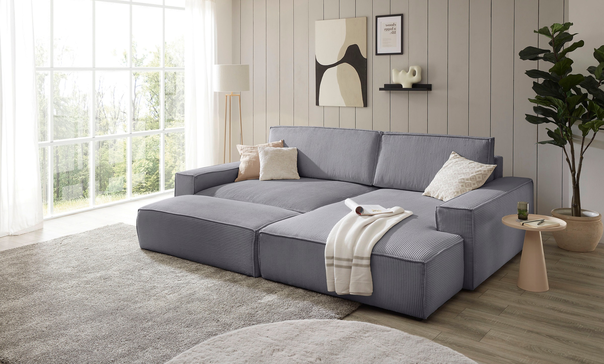 Home affaire Polsterecke »NEU: SHERWOOD XXL tief, L-Form mit Schlaffunktion, Big-Sofa mit Hocker«, (Set, 2 St.), stellbar zum Schlafsofa (Krokodilverbinder), Cord, Leinenoptik