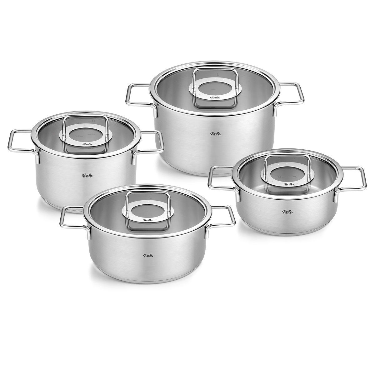 Fissler Topf-Set »Fissler Pure Collection«, Edelstahl 18/10, (Set, 4 tlg., Kochtopf 20/24cm; Bratentopf 20/24cm), backofengeeignet (bis 180°C);superthermic Boden; Made in Germany