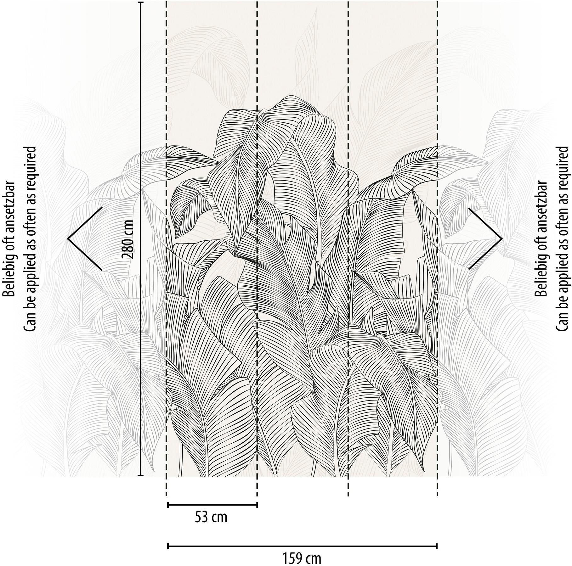 living walls Vliestapete »Vibes & Styles Linea Botanica – Jungle Outline Fototapete« floral leicht strukturiert Minimalistisches Blattdesign mit Linienführung und moderner Eleganz