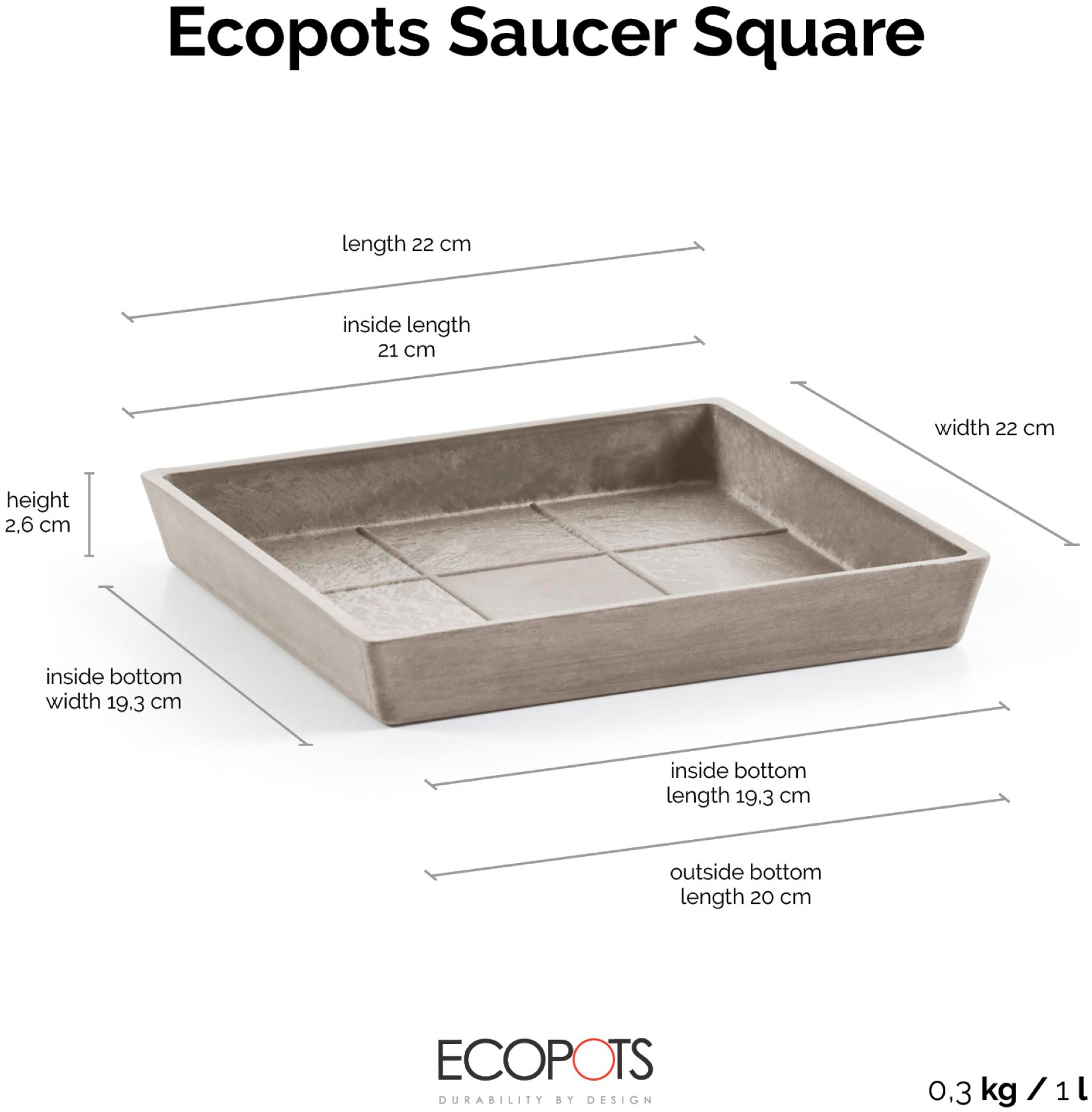ECOPOTS Topfuntersetzer »Quadratisch 20 Taupe«, für innen und außen: frostsicher, bruchsicher und lichtbeständig