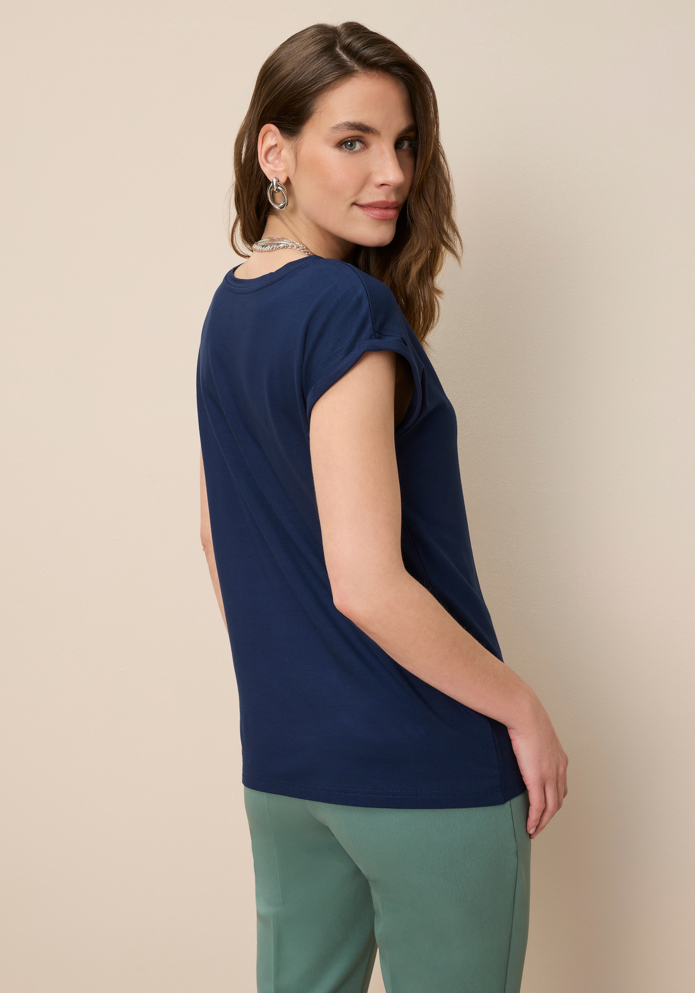 Tamaris T-Shirt Regular Fit, mit überlappenden Schultern, Kurzarm mit Aufschlag