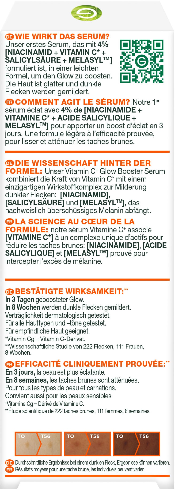 GARNIER Gesichtsserum »Garnier Vitamin C+ Glow Booster Serum«, Mildert Pigmentflecken, glättet die Haut, auch für empfindliche Haut.