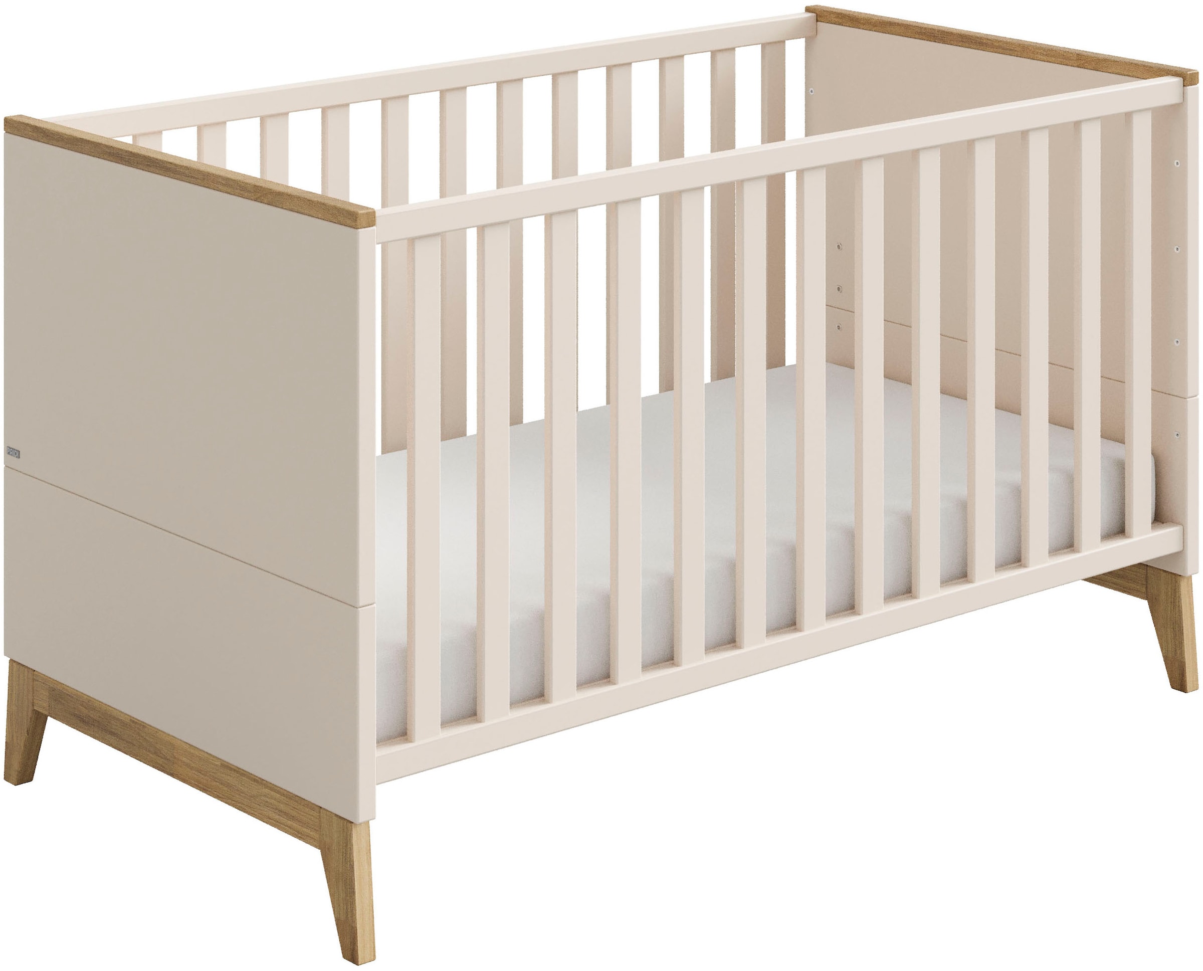 PAIDI Babybett »STIENE 70x140cm in Beige oder Grau, umbaubares Bett mit Massivholz« Gitterbett 4-fach höhenverstellbar, entnehmbare Sprossen, Kinderbett