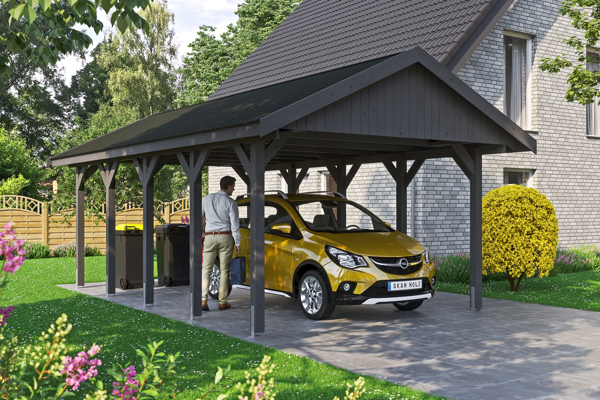 Skanholz Einzelcarport »Wallgau«, Nadelholz, 340 cm, Schiefergrau, mit schwarzen Dachschindeln