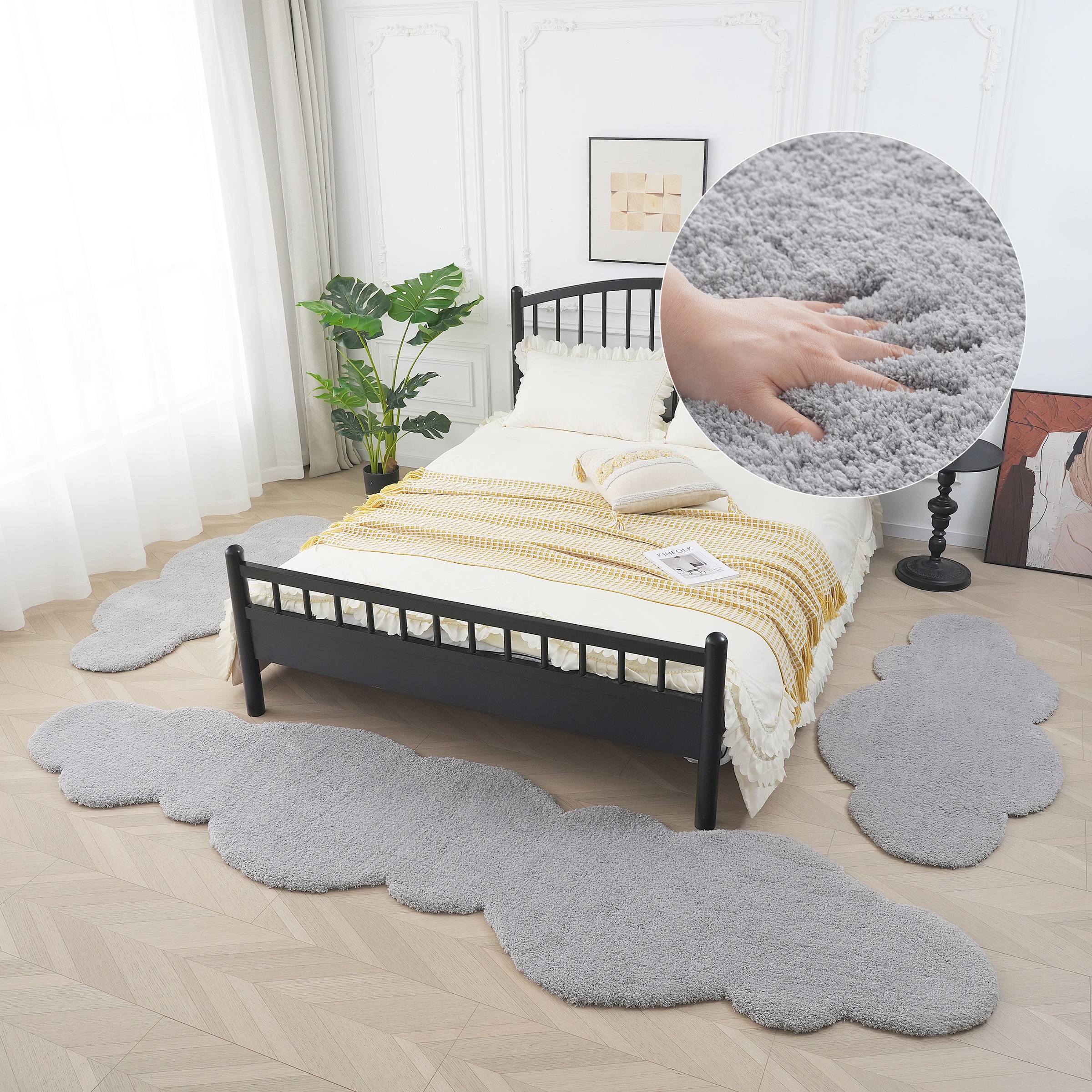 my home Bettumrandung »Microfaser Teppich Magong, besonders weich, sehr feiner Flor«, (3 tlg.), Wolkenform, uni Bettvorleger, Läufer-Set, Schlafzimmer, Kinderzimmer