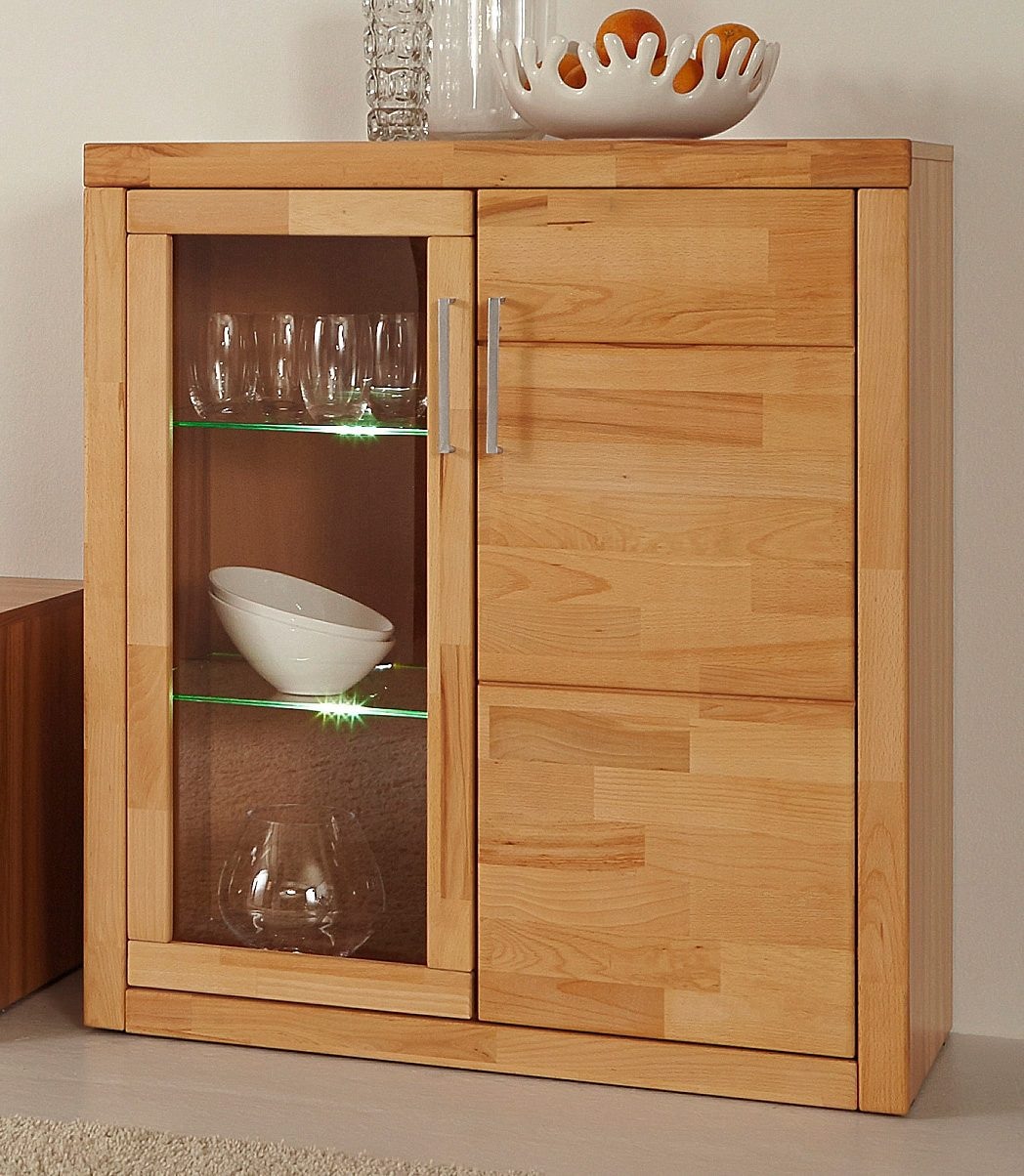 Home affaire Vitrine »Logo,100cm hoch,42 cm tief,Fronten Massivholz,6Fächer«, Korpus aus Holzwerkstoff,Griffe und Scharniere aus Metall