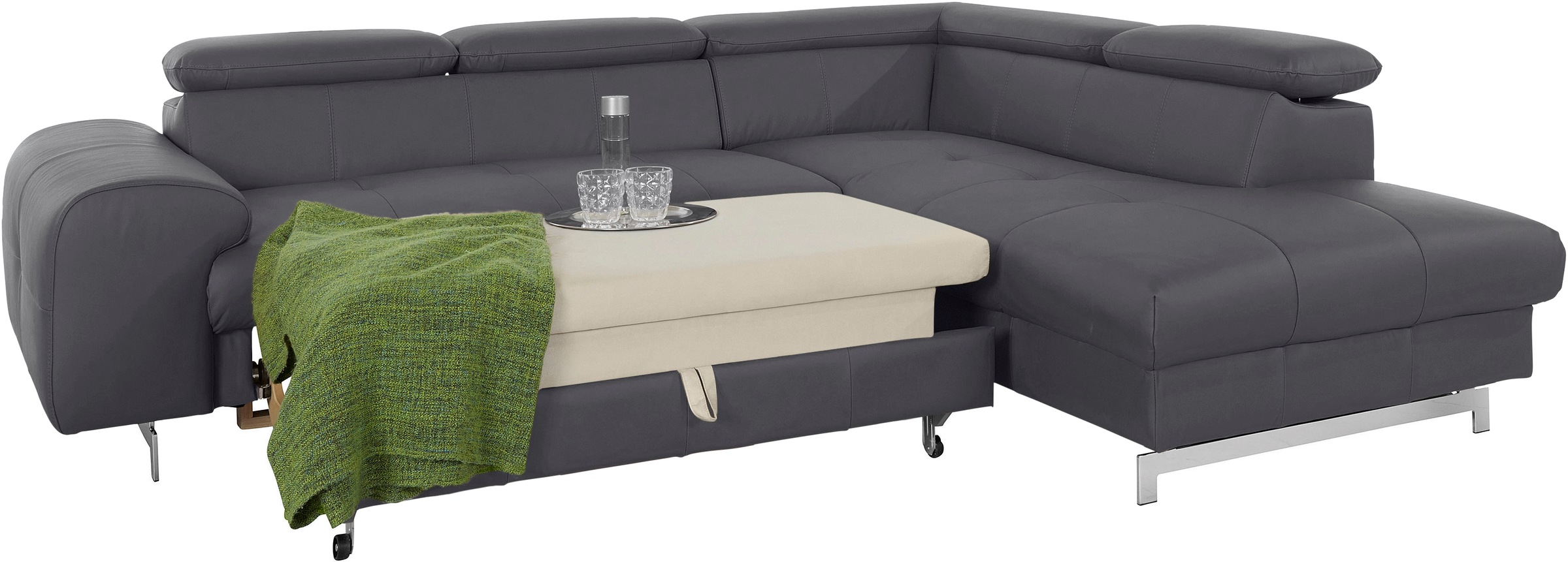 COTTA Ecksofa »Chef L-Form«, mit Kopfteilverstellung, edle Metallkufen, wahlweise mit Bettfunktion