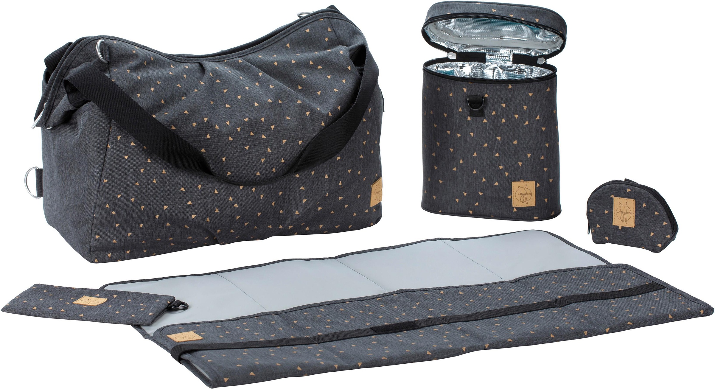 LÄSSIG Wickeltasche »Casual, Twin Bag Triangle, Dark Grey«, mit Rucksackfunktion und Wickelunterlage; PETA-approved vegan