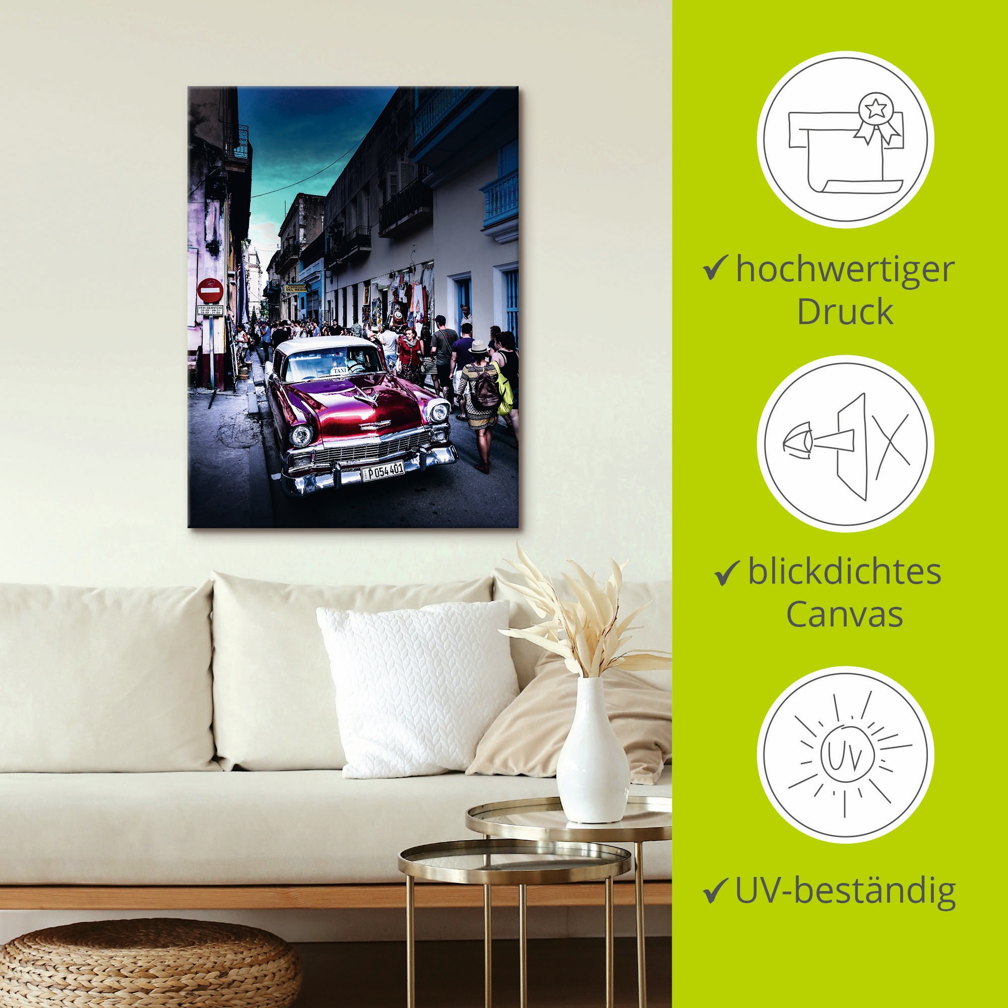Artland Leinwandbild »Leben in Havanna«, Auto, (1 St.), auf Keilrahmen gespannt