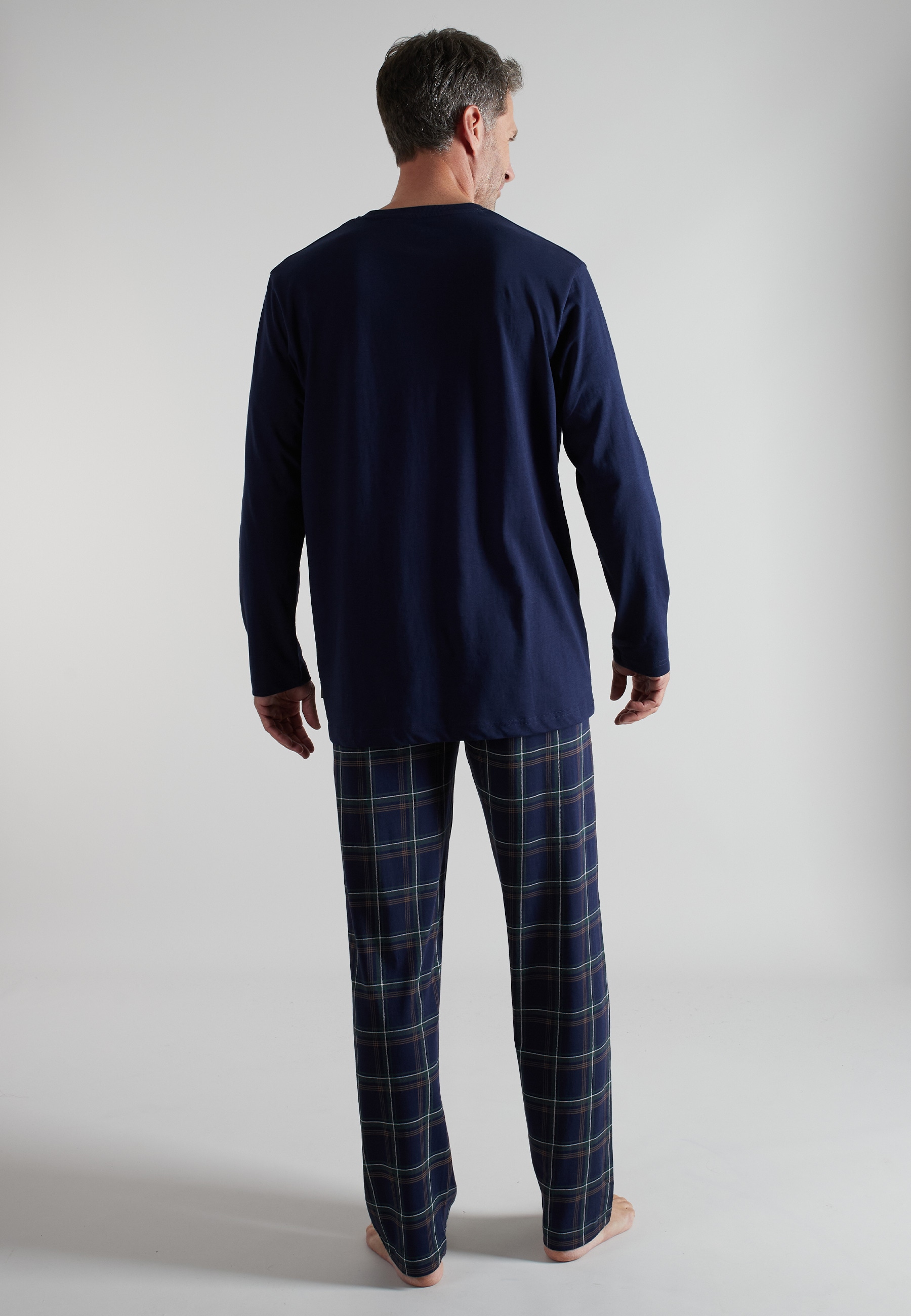 bugatti Pyjama Langarm, Rundhalsausschnitt, mit Logo, kariert, Baumwolle