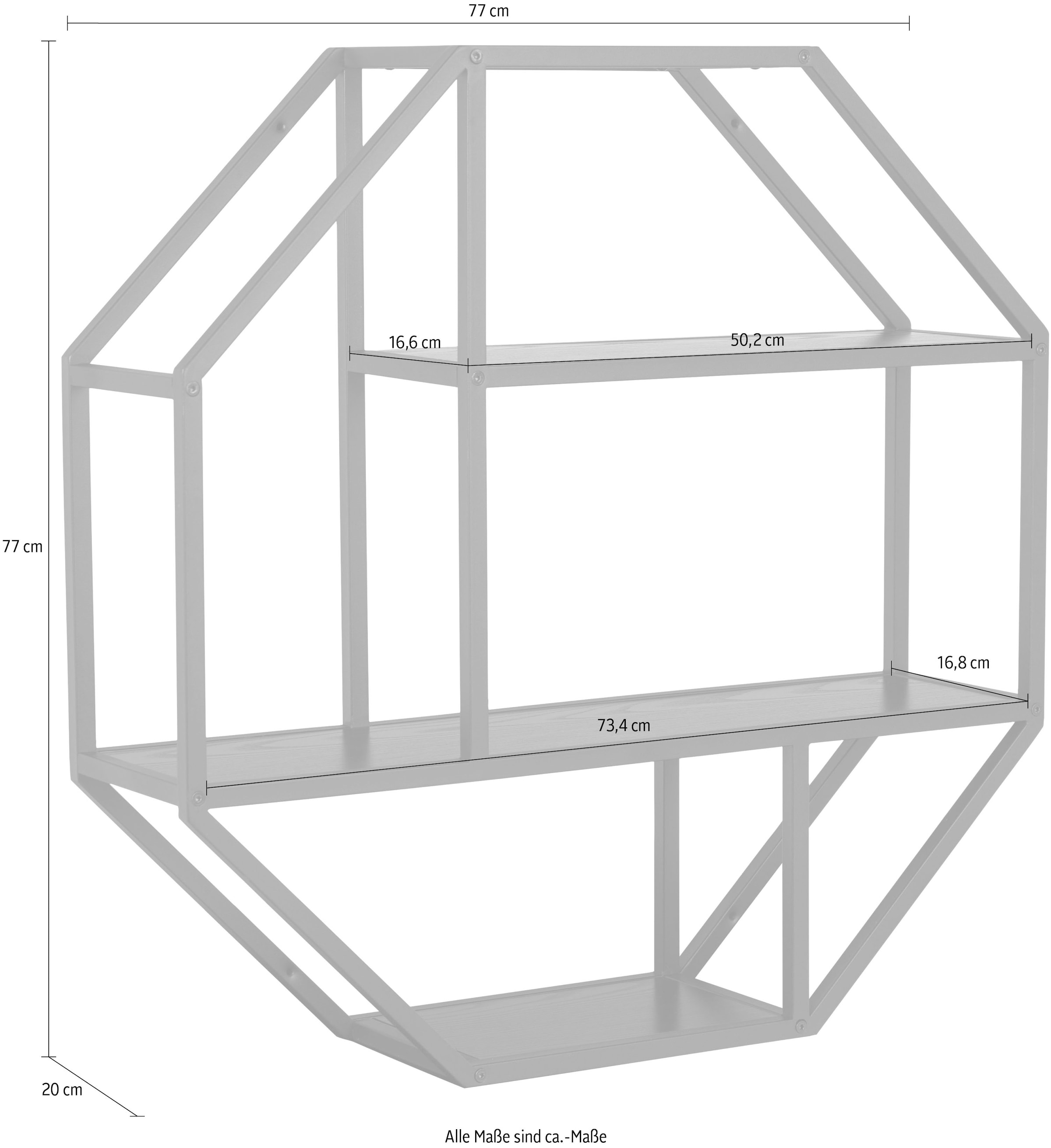 ACTONA GROUP Wandregal, Metallgestell, 2 Einlegeböden, Achteckform und asymmetrischen Details