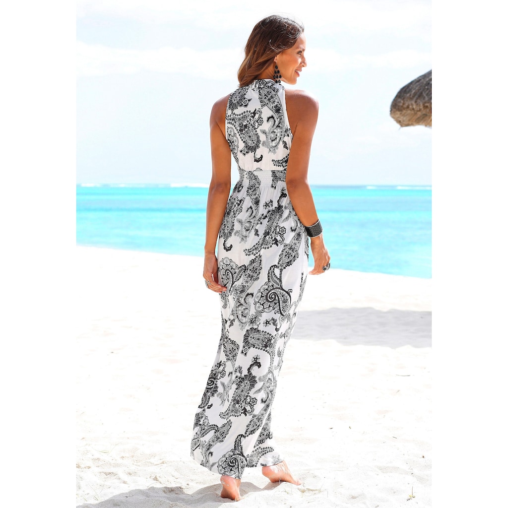 LASCANA Maxikleid, mit verstellbarem Ausschnitt im Alloverdruck, Sommerkleid, Strandkleid