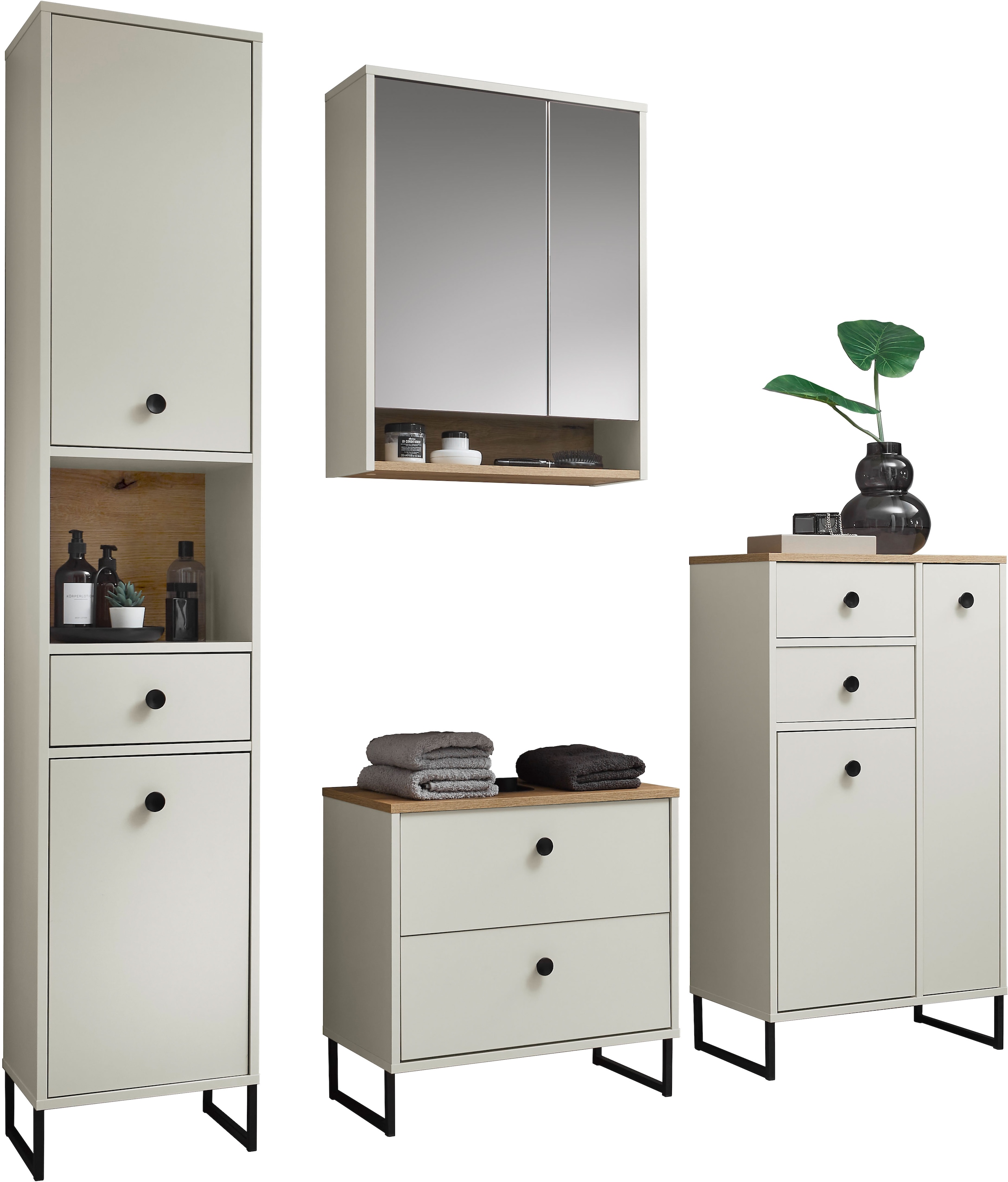 BASIC by Balculina Hochschrank »Linea« 1 Stk. tlg. Breite 60cm, U-Profil Füße, Unterflurauszug