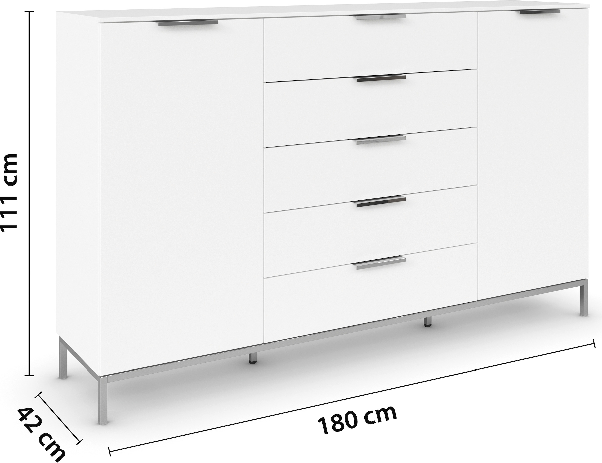 rauch Kombikommode »Kommode Türkommode Sideboard Kombikommode FLIPP«, (Breite 160/180 cm mit 4 Einlegeböden), 2-türig mit 5 Schubladen und Soft-Close-Funktion in zwei Breiten