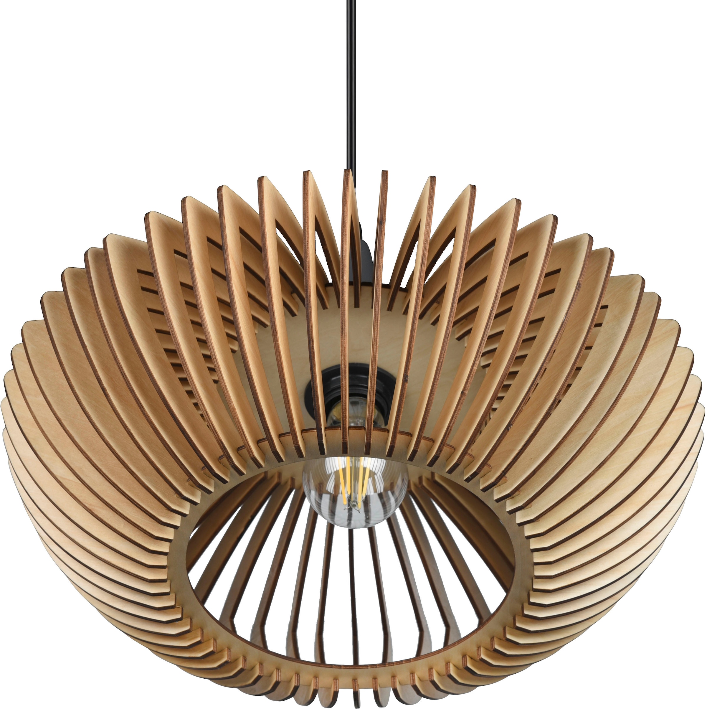 TRIO Leuchten Pendelleuchte »Colino«, 1 flammig, Leuchtmittel E27 | ohne Leuchtmittel, Hängelampe mit Holzschirm Ø40cm höhenverstellbar bis 150cm, exkl 1xE27