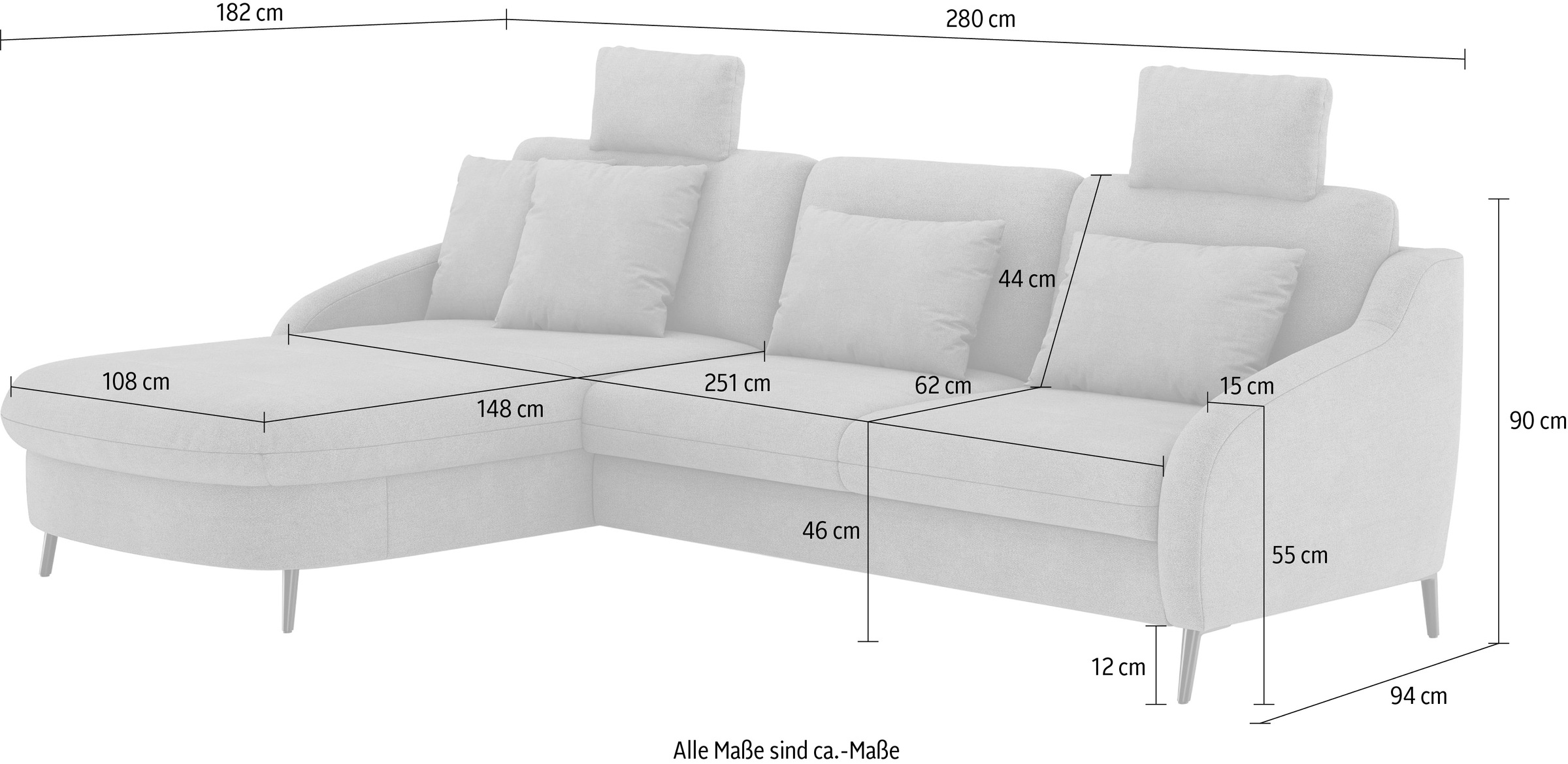 sit&more Ecksofa »Soul L-Form«, wahlweise mit Bettfunktion und Bettkasten oder Schubkasten
