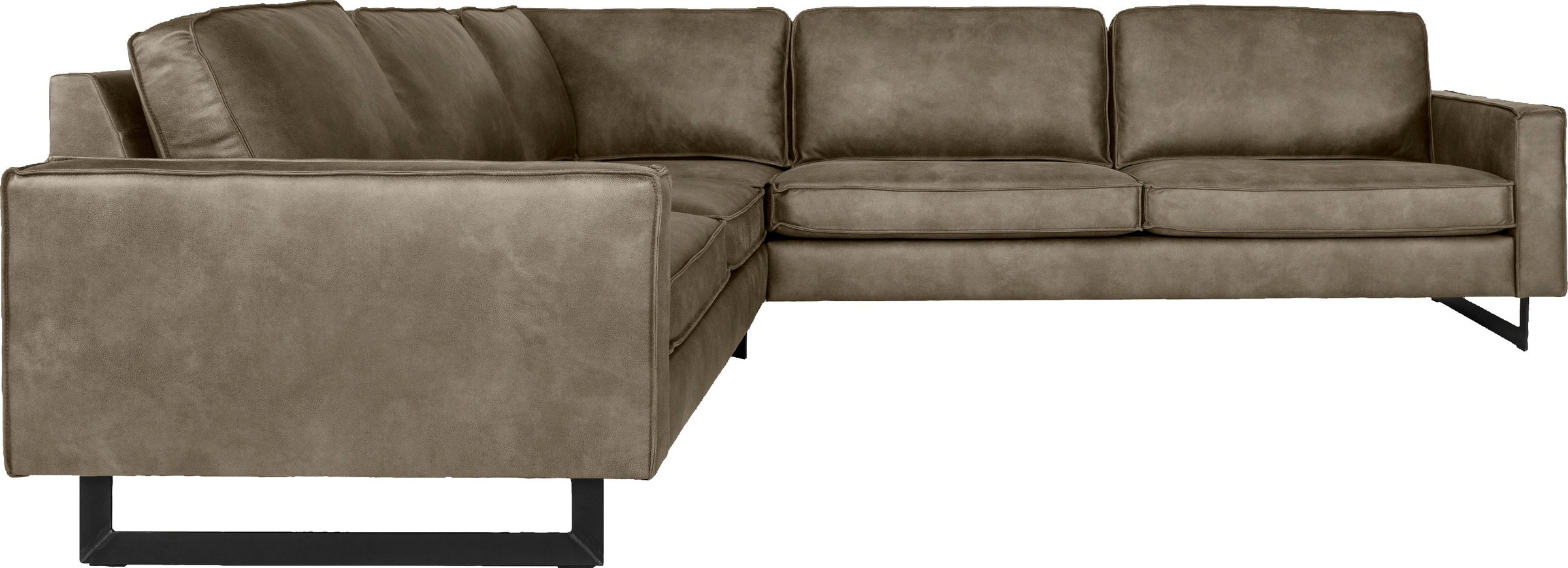 Places of Style Ecksofa »Pinto, XXL, 250/290 cm, langer Schenkel, Ottomane«, Cord, Chenille, Lederoptik, mit Keder, Metallfüße, Wellenunterfederung