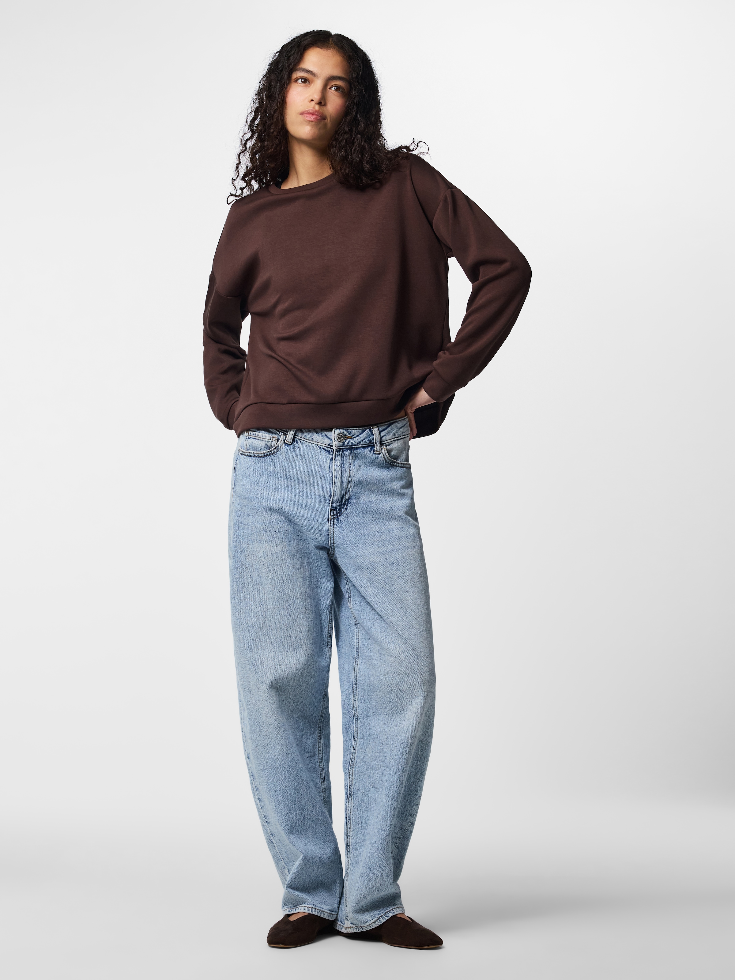 pieces Langarmshirt »PCMICHELLE SCUBA LS TOP SWT NOOS BC« Materialmix
