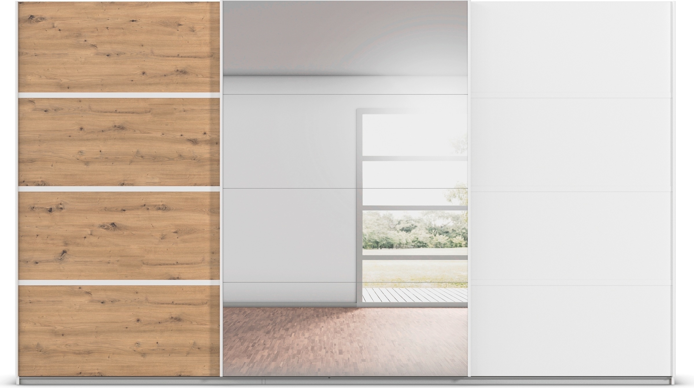 rauch Kleiderschrank »Schwebetürenschrank Garderobe Schrank TOP ANGEBOT Avola«, (in 3 verschiedenen Ausstattungen BASIC/CLASSIC/PREMIUM inkl. Spiegel), mit eleganten Zierleisten in Chrom, Schwarz oder Weiß MADE IN GERMANY