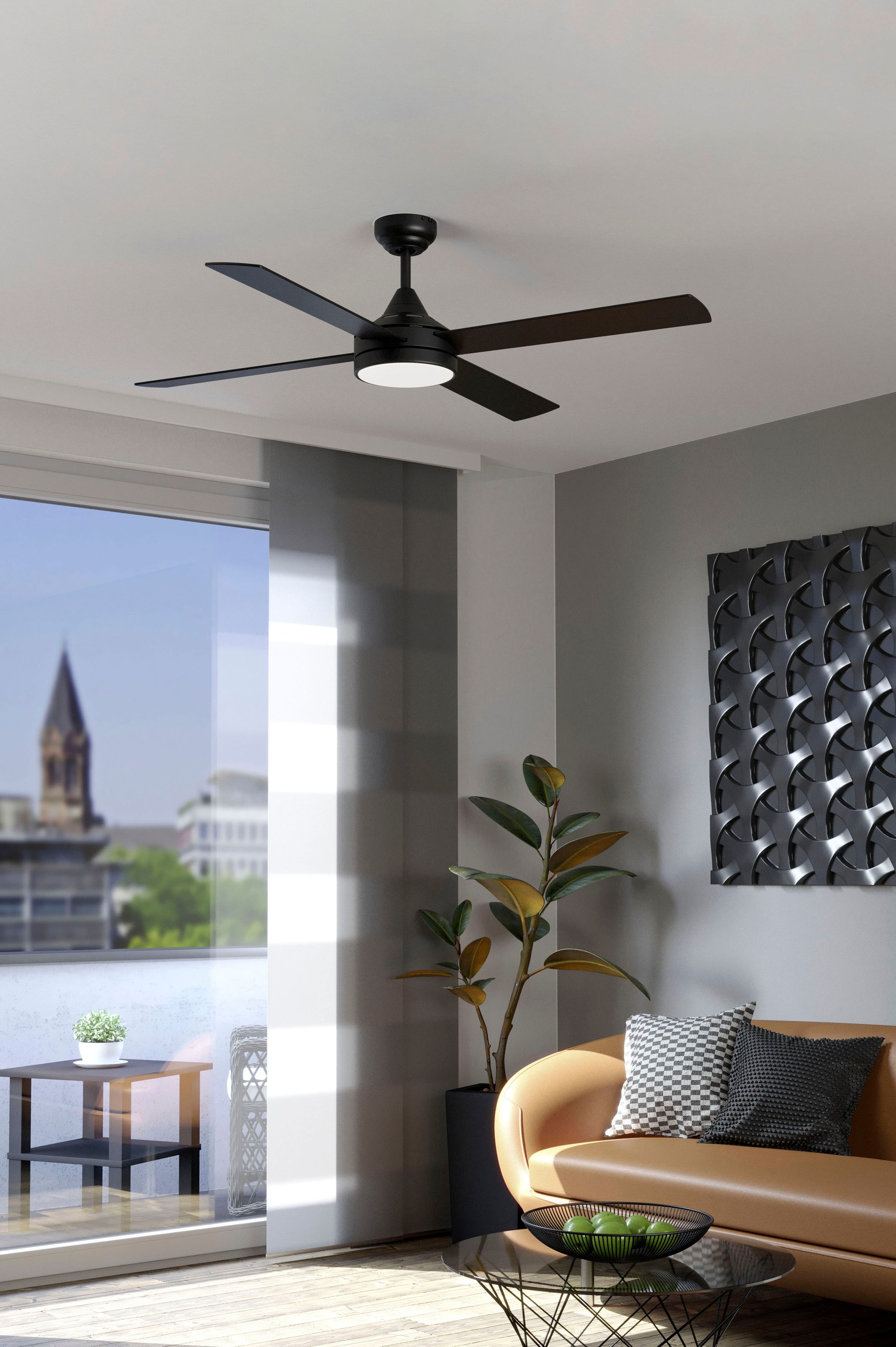 EGLO LED Deckenleuchte »TRINIDAD Deckenventilator«, 1 flammig, Leuchtmittel LED-Modul | LED wechselbar, Deckenlampe, Ventilator, Wendeflügel, Fernbedienung, dimmbar, Ø 122cm