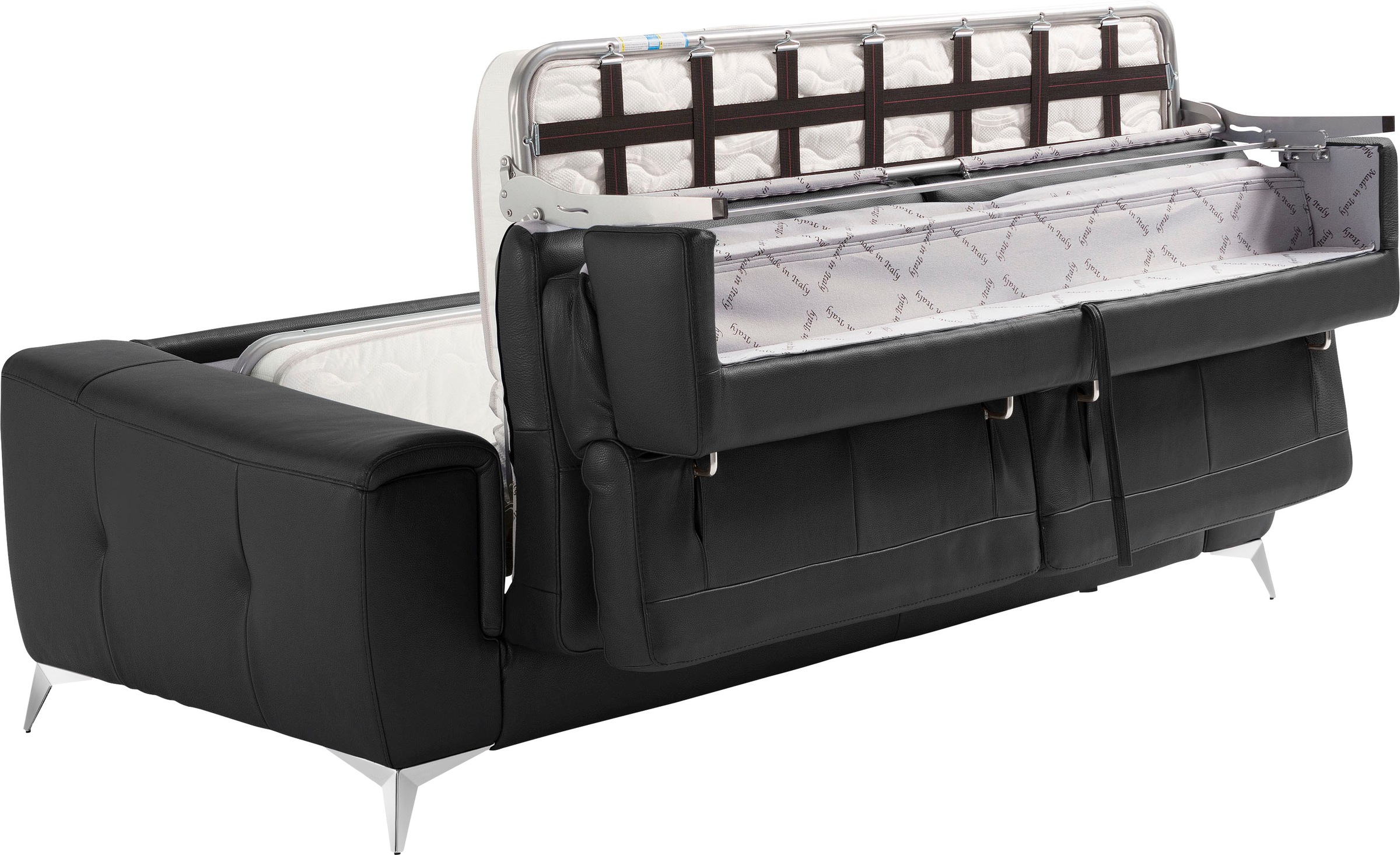 Egoitaliano Schlafsofa »Francine Designsofa, Loungesofa mit Dauerschlaffunktion, Breite 233 cm«, mit Bettfunktion, Leder BULL, schwarz, Fußfarbe chrom